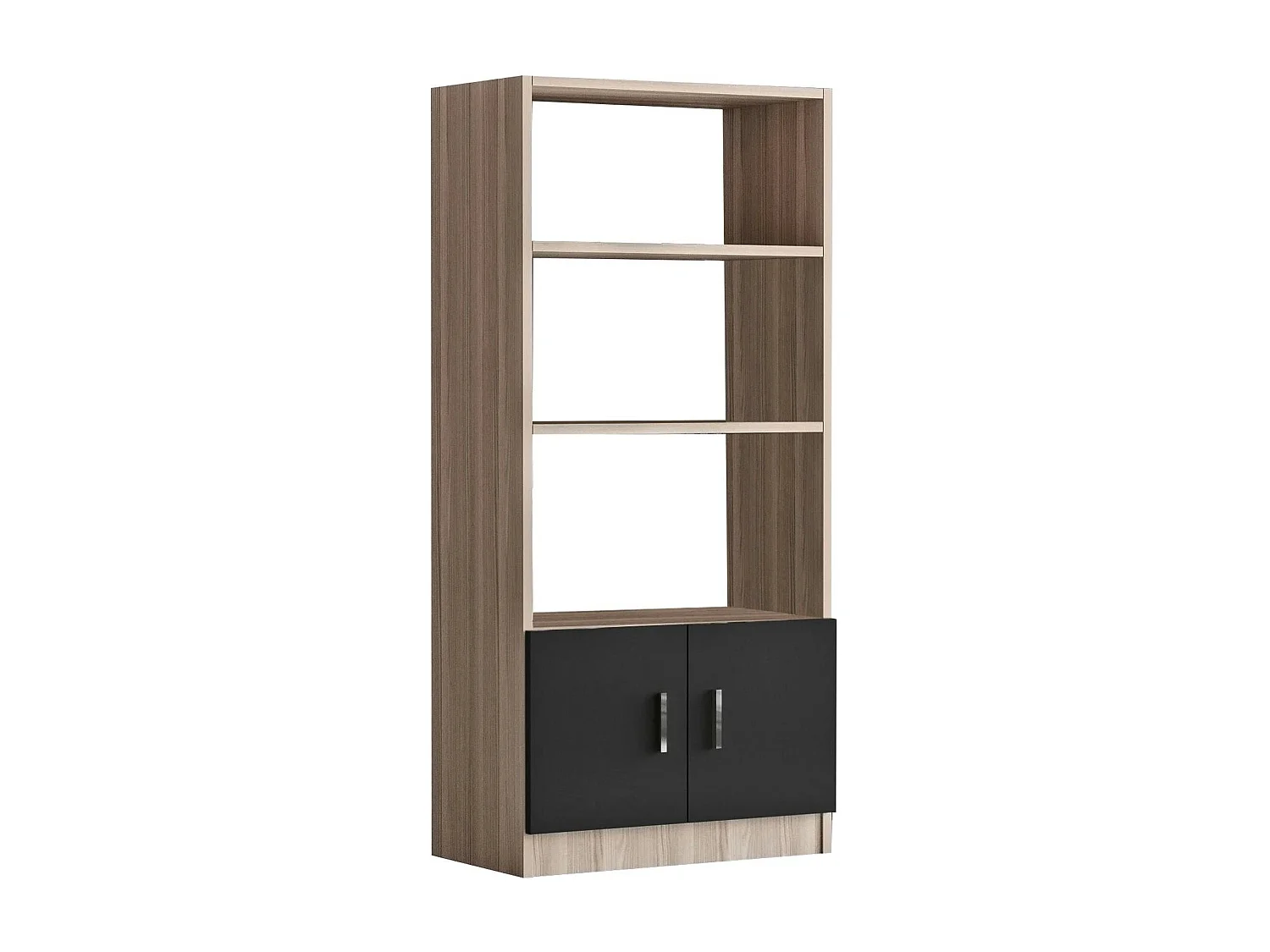 Bibliothèque moderne effet bois avec portes noires MARFA