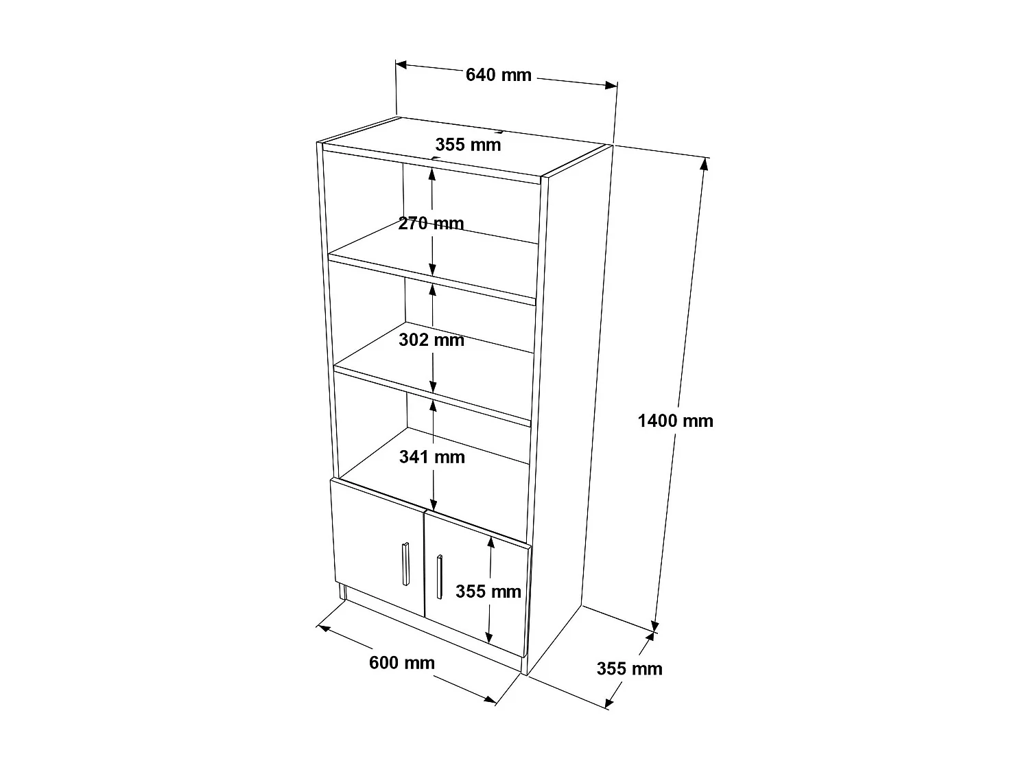 Bibliothèque moderne effet bois avec portes noires MARFA