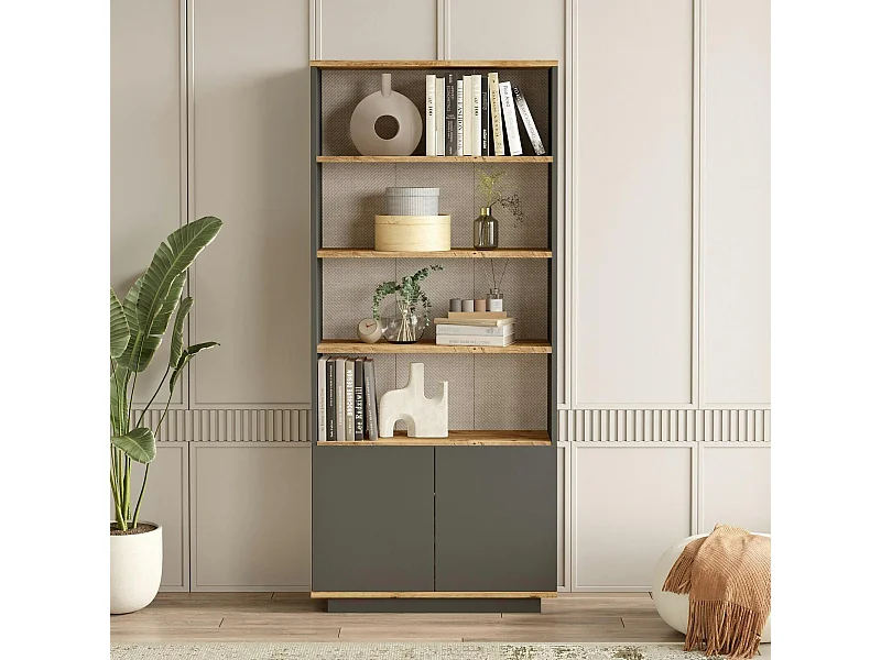 Bibliothèque moderne grise avec rangement bas fermé MARFA