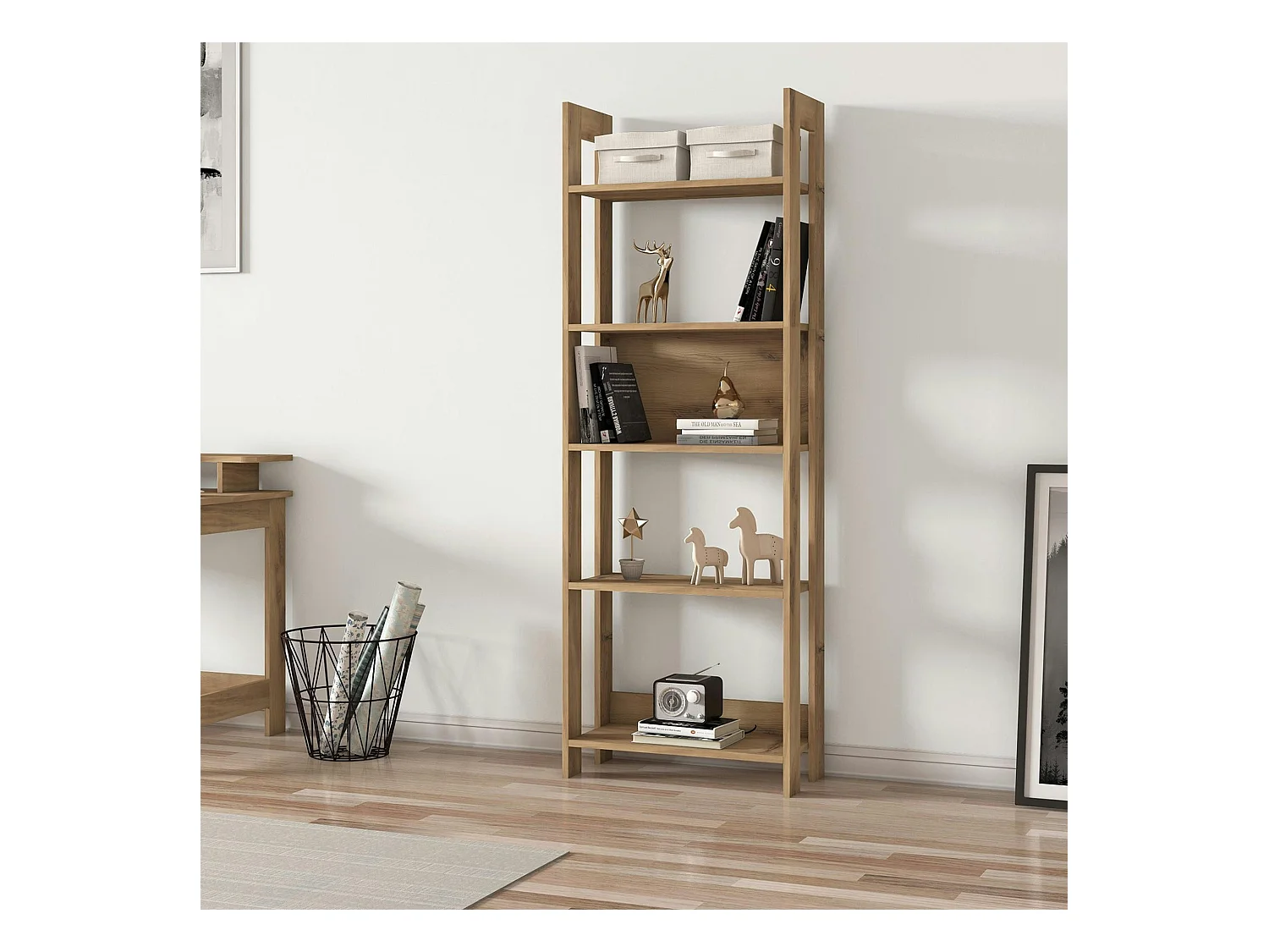 Bibliothèque étagère effet bois avec niche ouverte MARFA