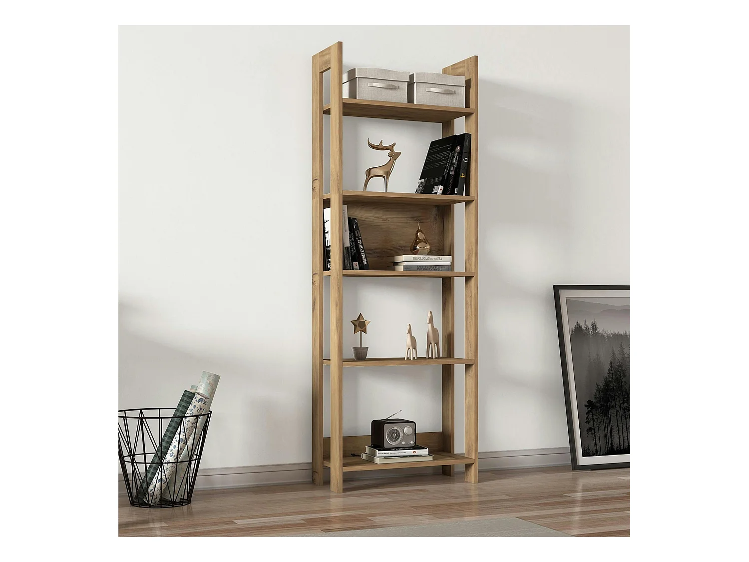 Bibliothèque étagère effet bois avec niche ouverte MARFA
