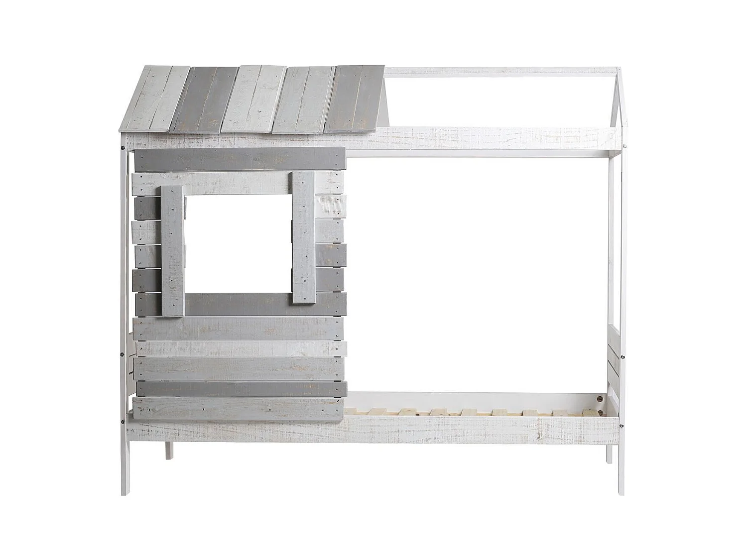 Lit cabane enfant rustique 90x190 cm en bois clair/gris - Sue