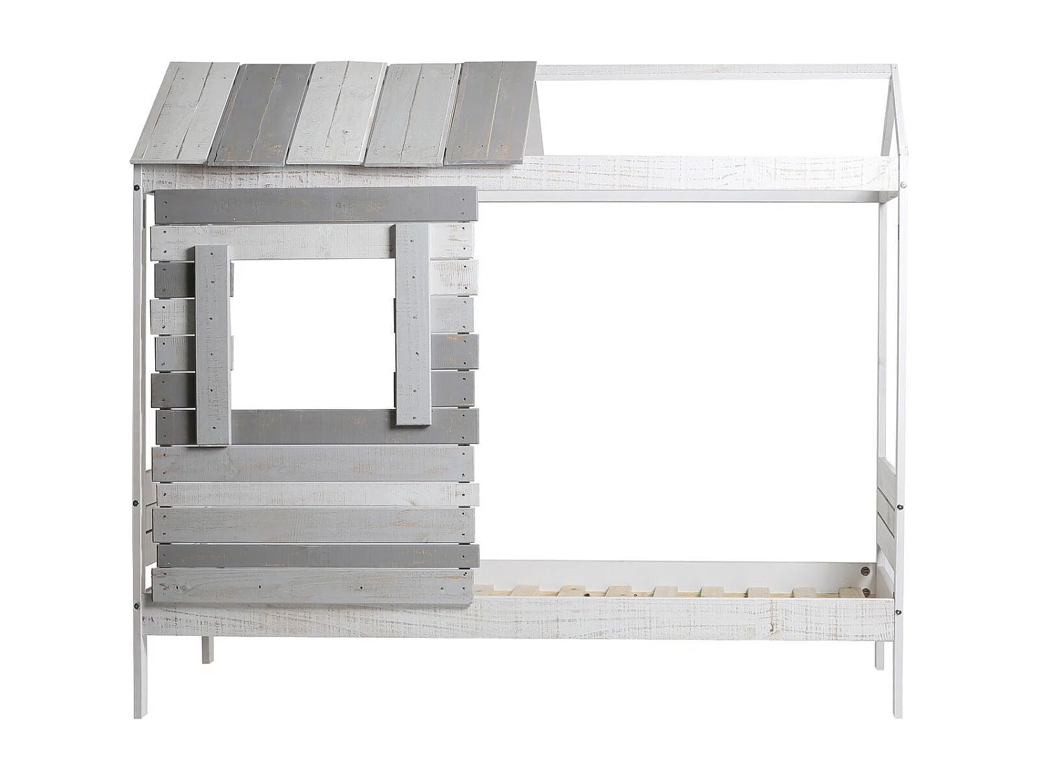 Lit cabane enfant rustique 90x190 cm en bois clair/gris - Sue