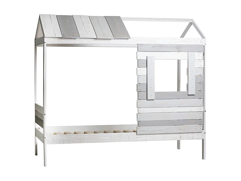 Lit cabane enfant rustique 90x190 cm en bois clair/gris - Sue