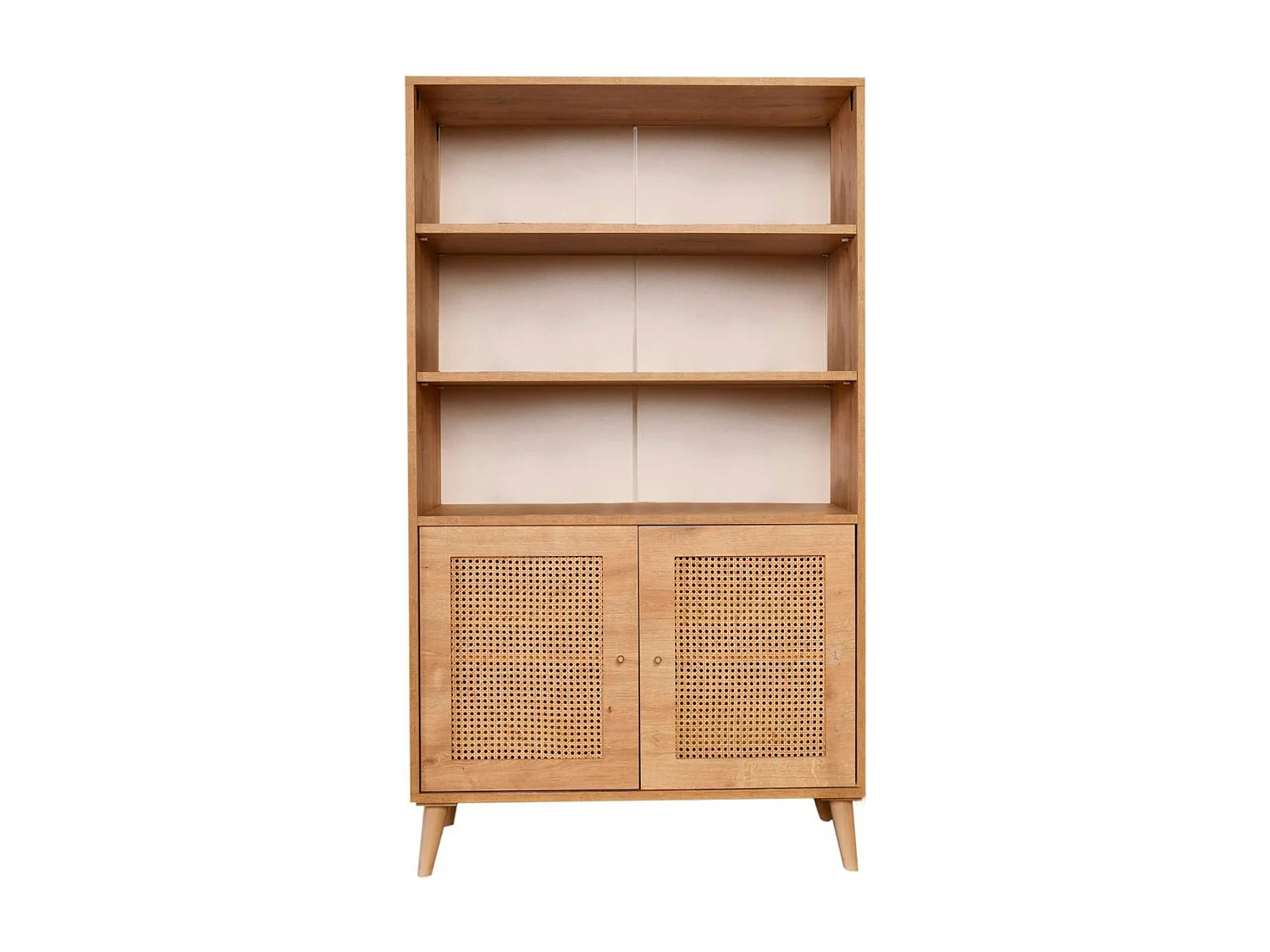 Bibliothèque vintage effet bois - 2 portes cannage MARFA