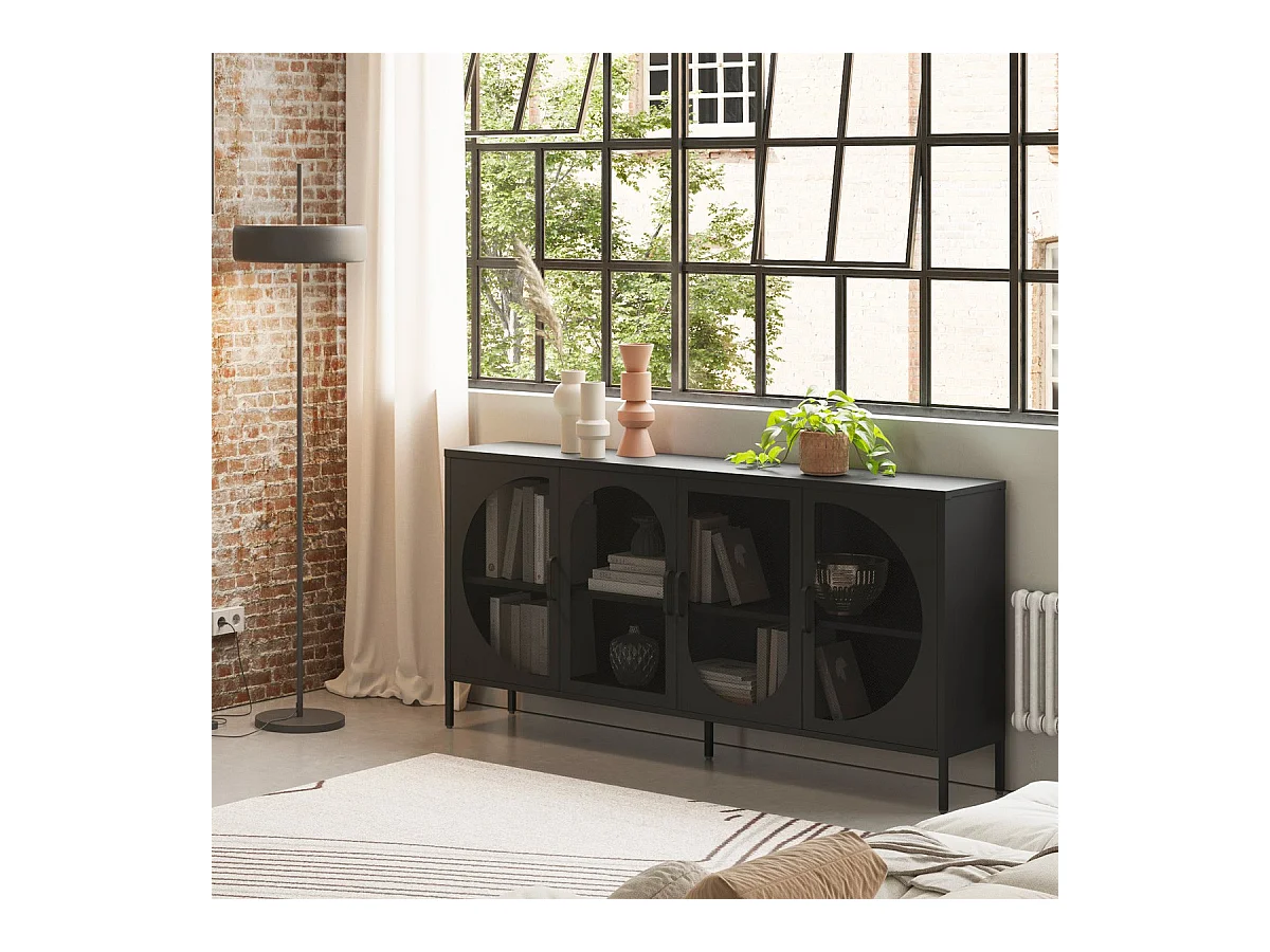 Buffet 4 portes en métal noir 160 cm - Inoa