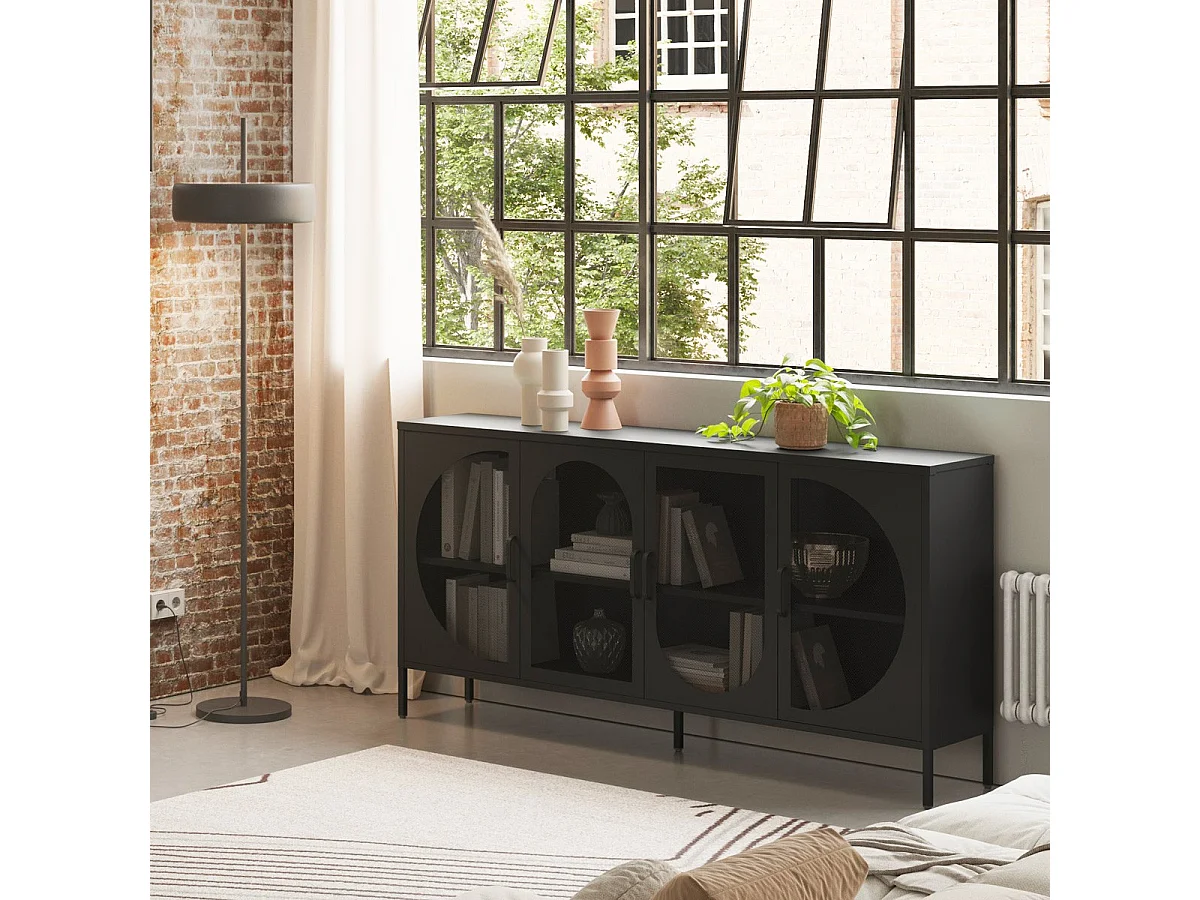 Buffet 4 portes en métal noir 160 cm - Inoa