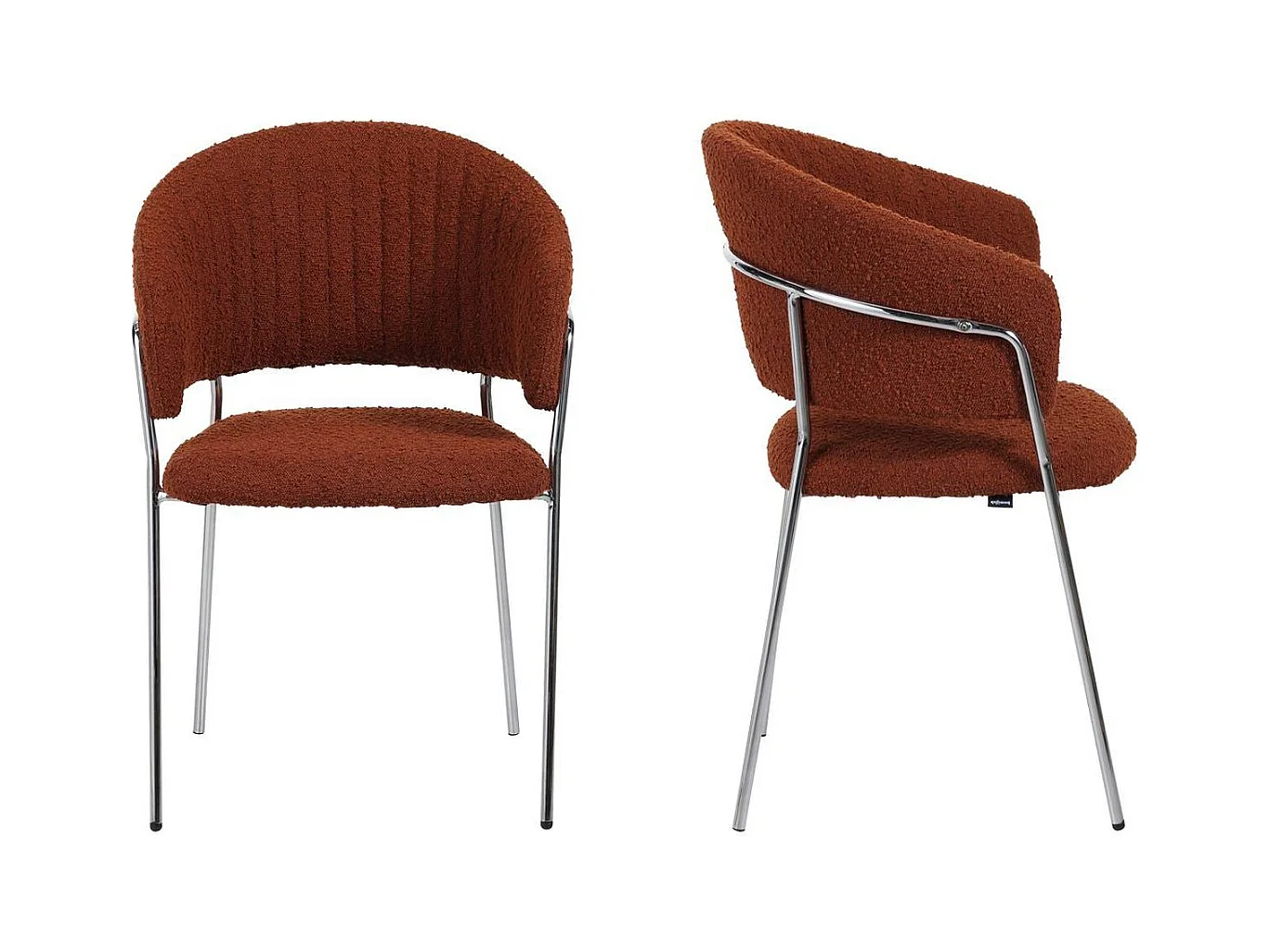 Lot de 2 chaises en tissu bouclé rouille et piètement chromé - Isya
