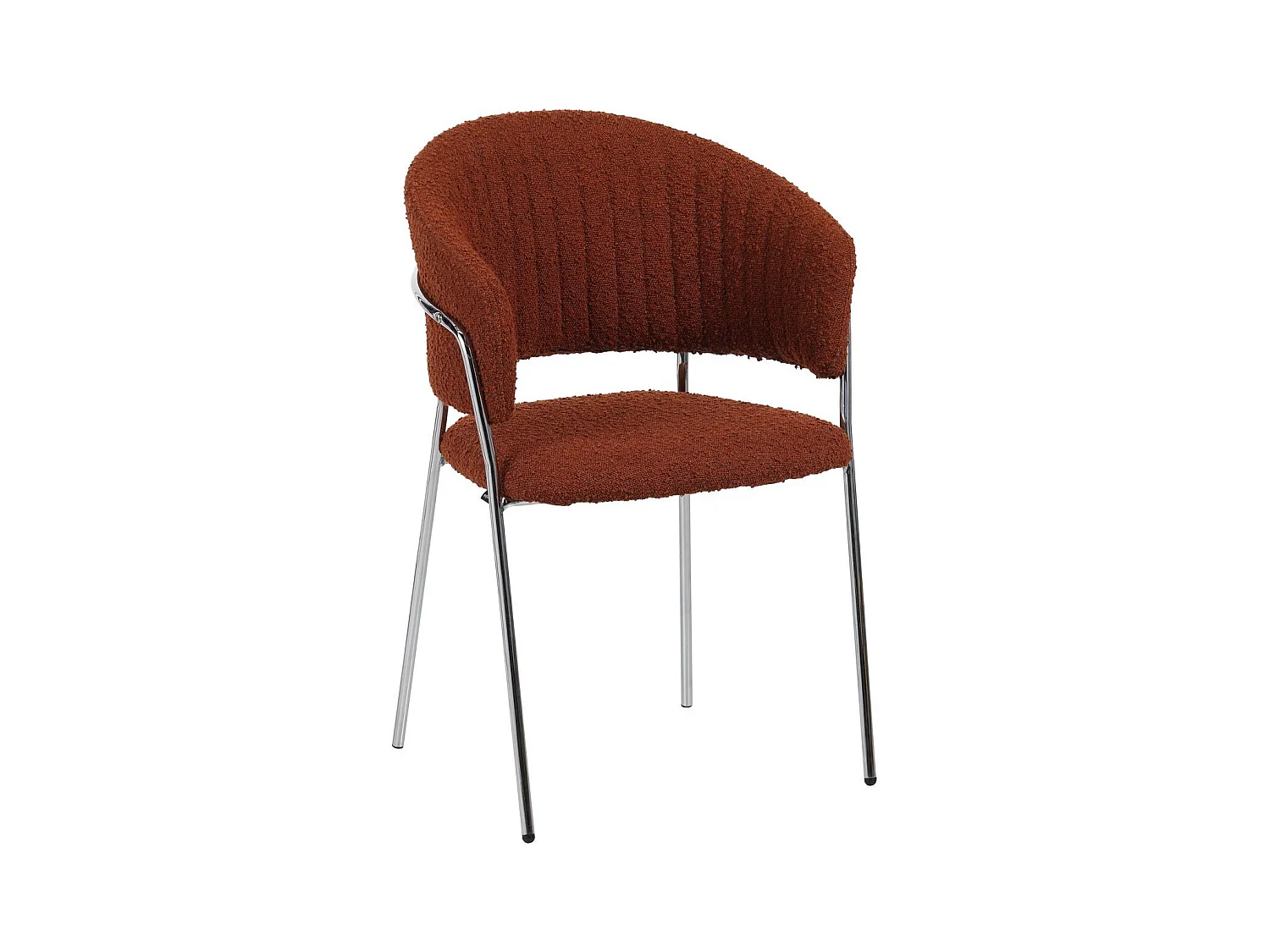 Lot de 2 chaises en tissu bouclé rouille et piètement chromé - Isya