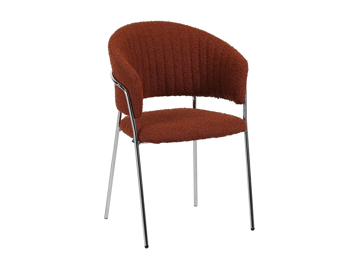 Lot de 2 chaises en tissu bouclé rouille et piètement chromé - Isya