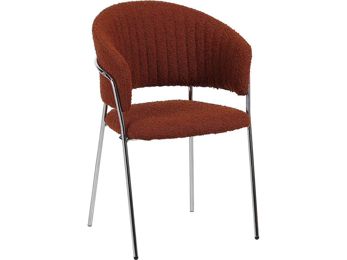 Lot de 2 chaises en tissu bouclé rouille et piètement chromé - Isya