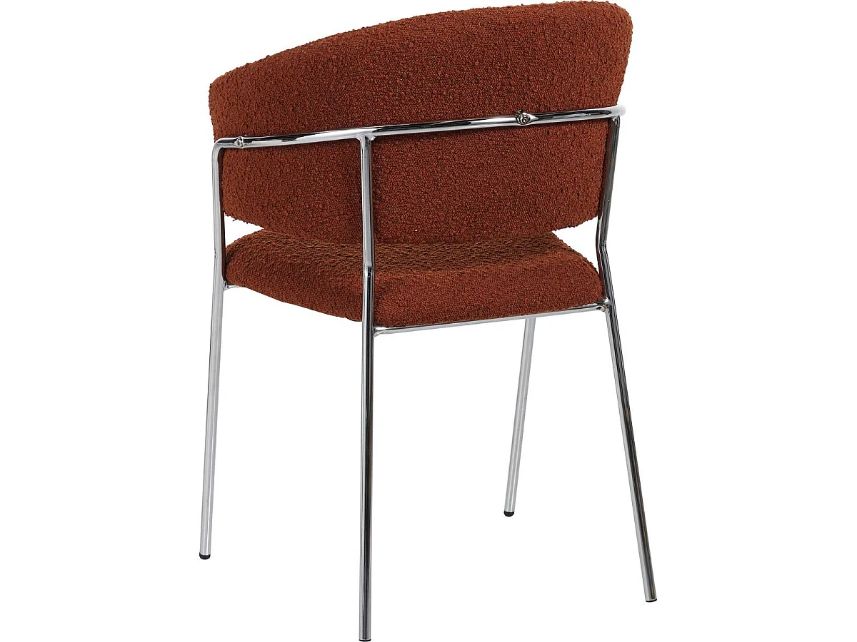 Lot de 2 chaises en tissu bouclé rouille et piètement chromé - Isya