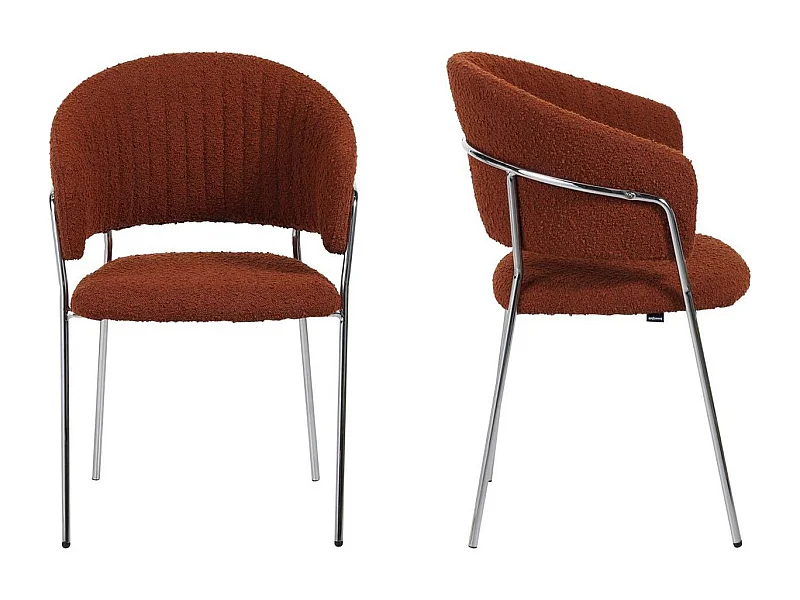 Lot de 2 chaises en tissu bouclé rouille et piètement chromé - Isya