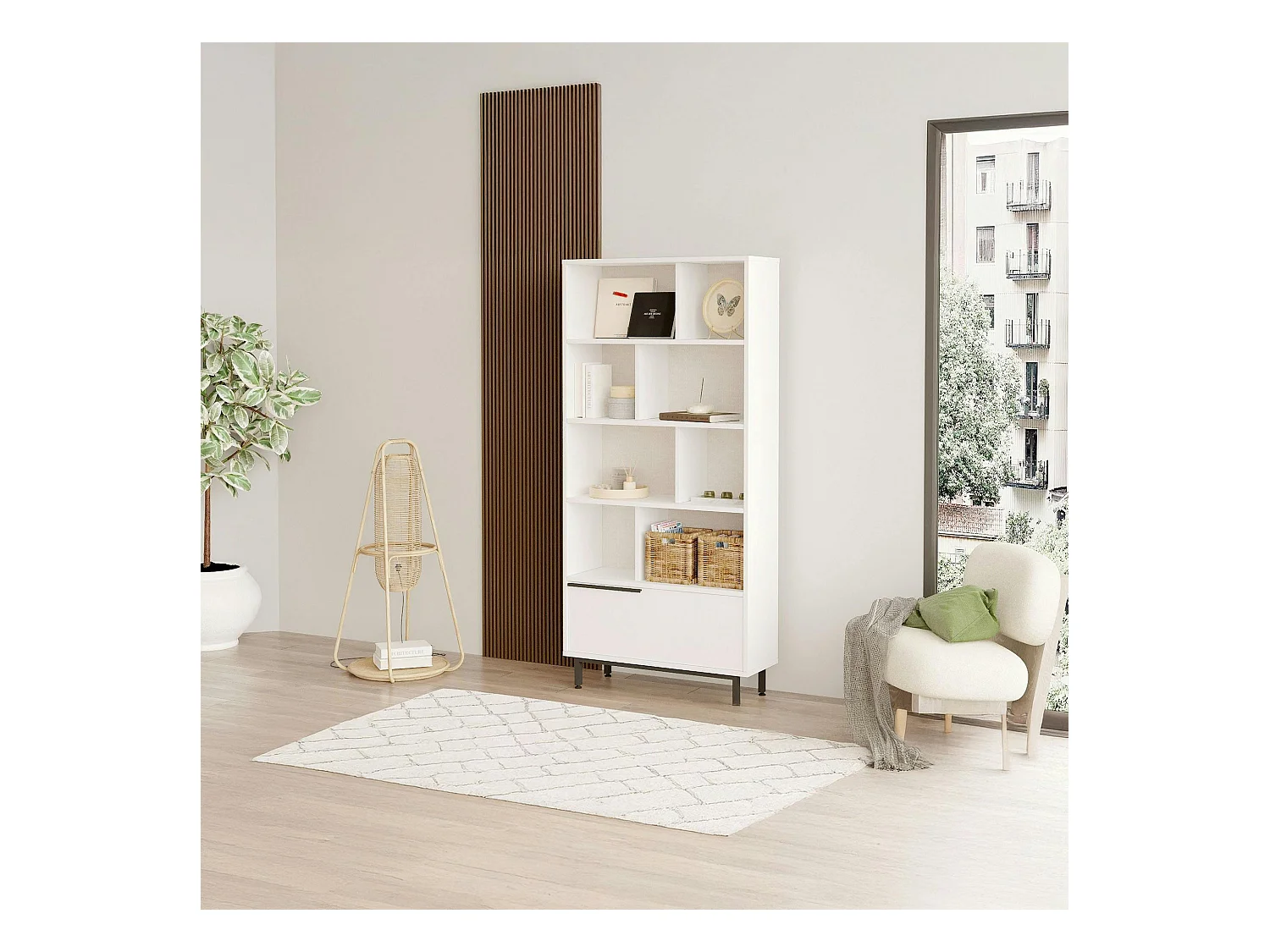 Bibliothèque blanche moderne - 8 niches & 1 porte JENA