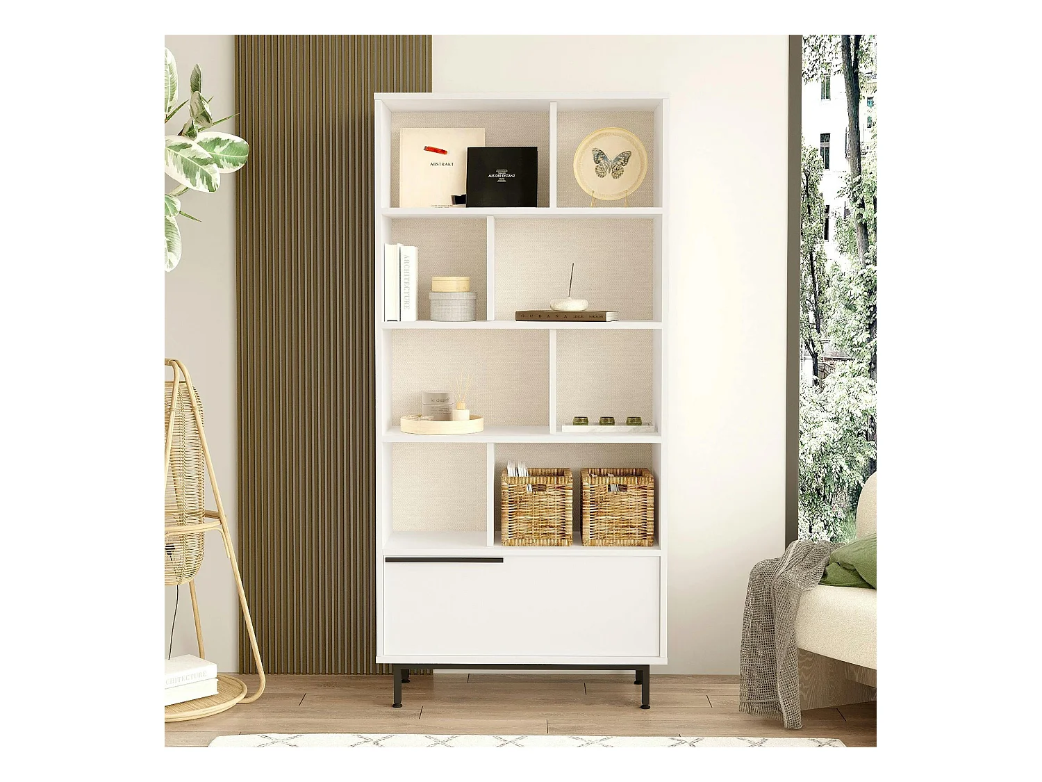 Bibliothèque blanche moderne - 8 niches & 1 porte JENA