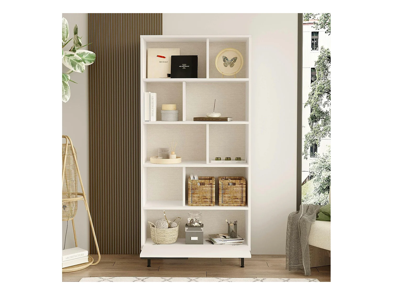 Bibliothèque blanche moderne - 8 niches & 1 porte JENA