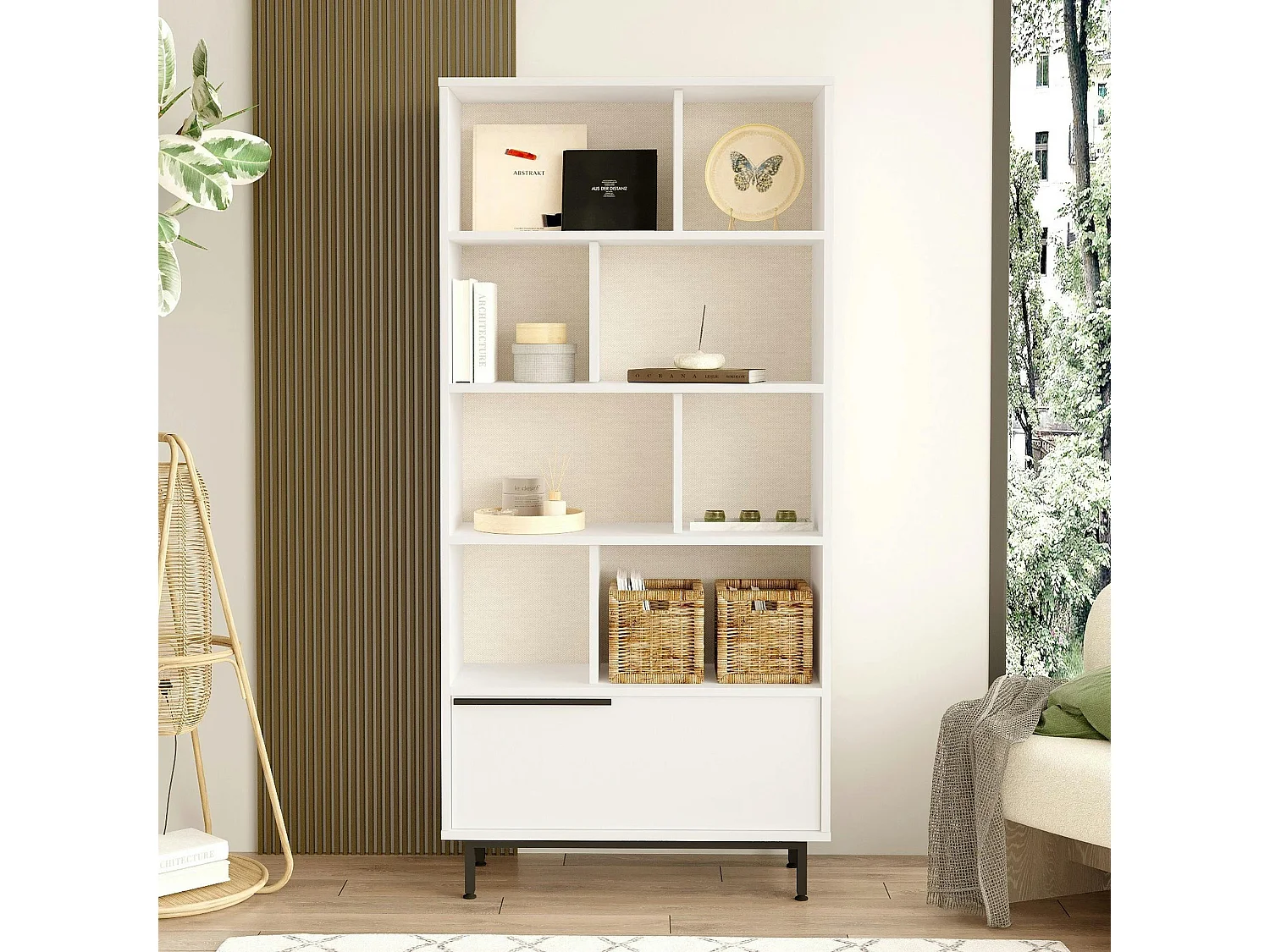 Bibliothèque blanche moderne - 8 niches & 1 porte JENA