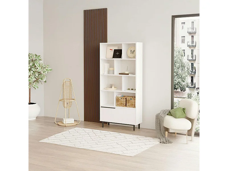 Bibliothèque blanche moderne - 8 niches & 1 porte JENA