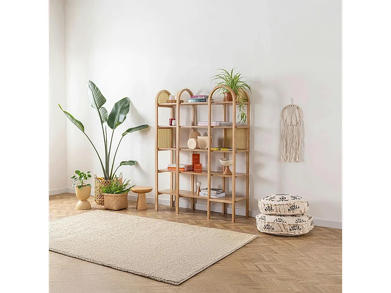 Bibliothèque cannage & effet bois - double arche ovale TANDI