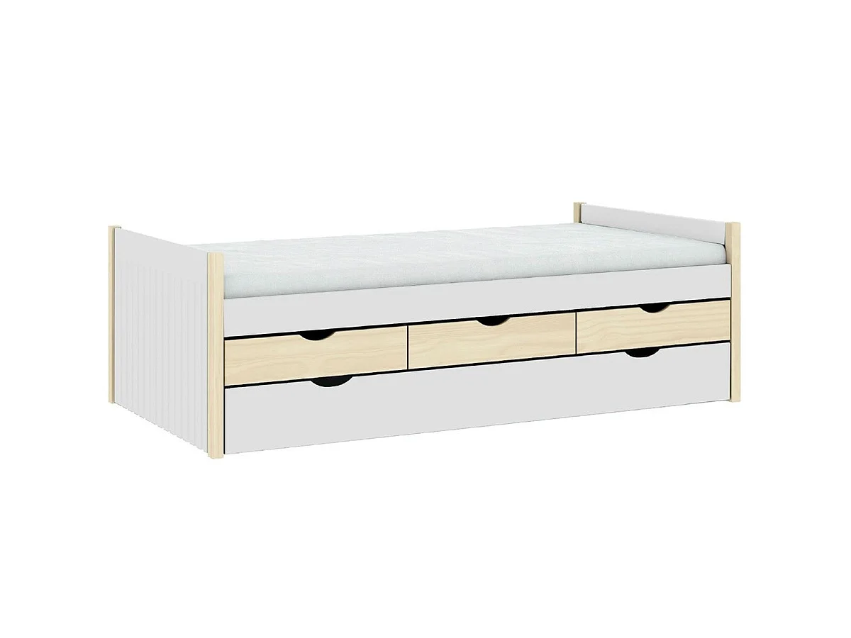 Lit gigogne enfant 90x190 à tiroirs en bois blanc - Owan