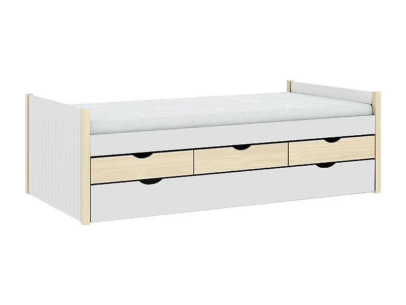 Lit gigogne enfant 90x190 à tiroirs en bois blanc - Owan
