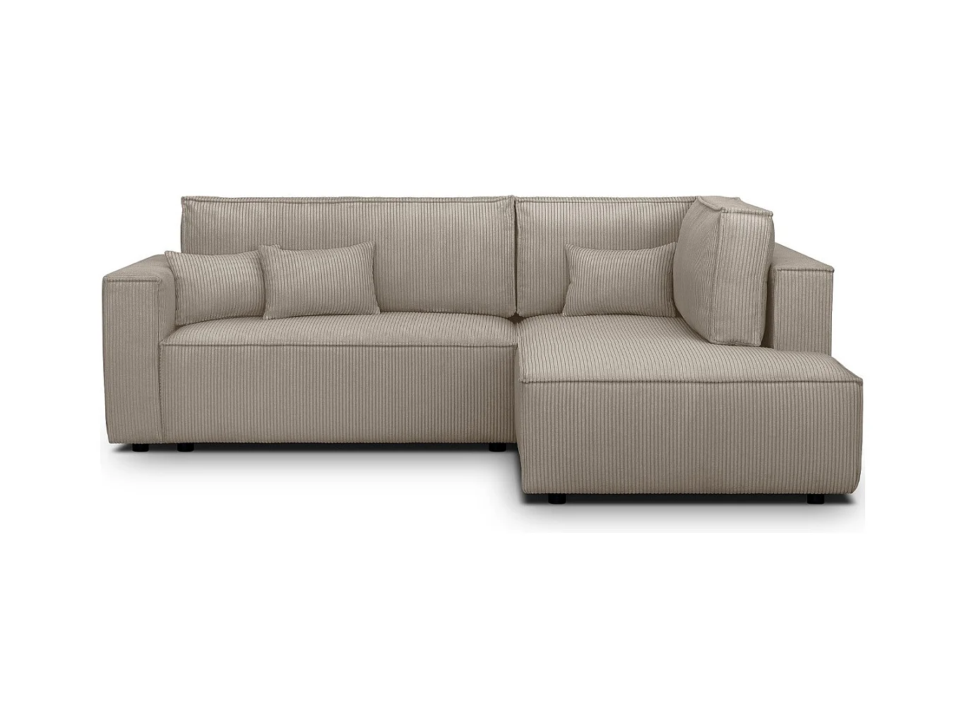 Canapé d'angle ouvert à droite convertible 3 places en velours côtelé taupe - Emma