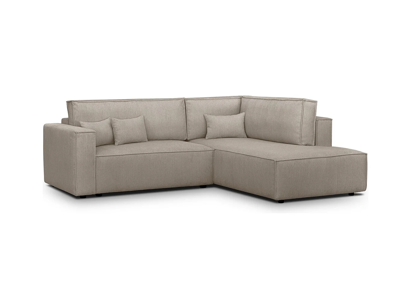 Canapé d'angle ouvert à droite convertible 3 places en velours côtelé taupe - Emma