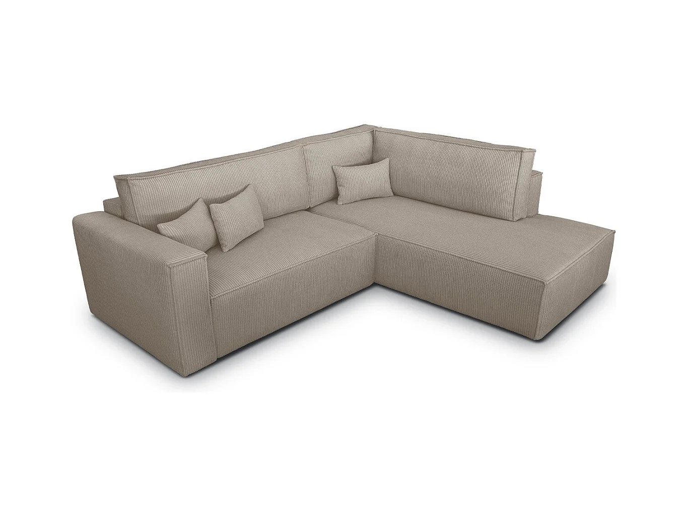 Canapé d'angle ouvert à droite convertible 3 places en velours côtelé taupe - Emma