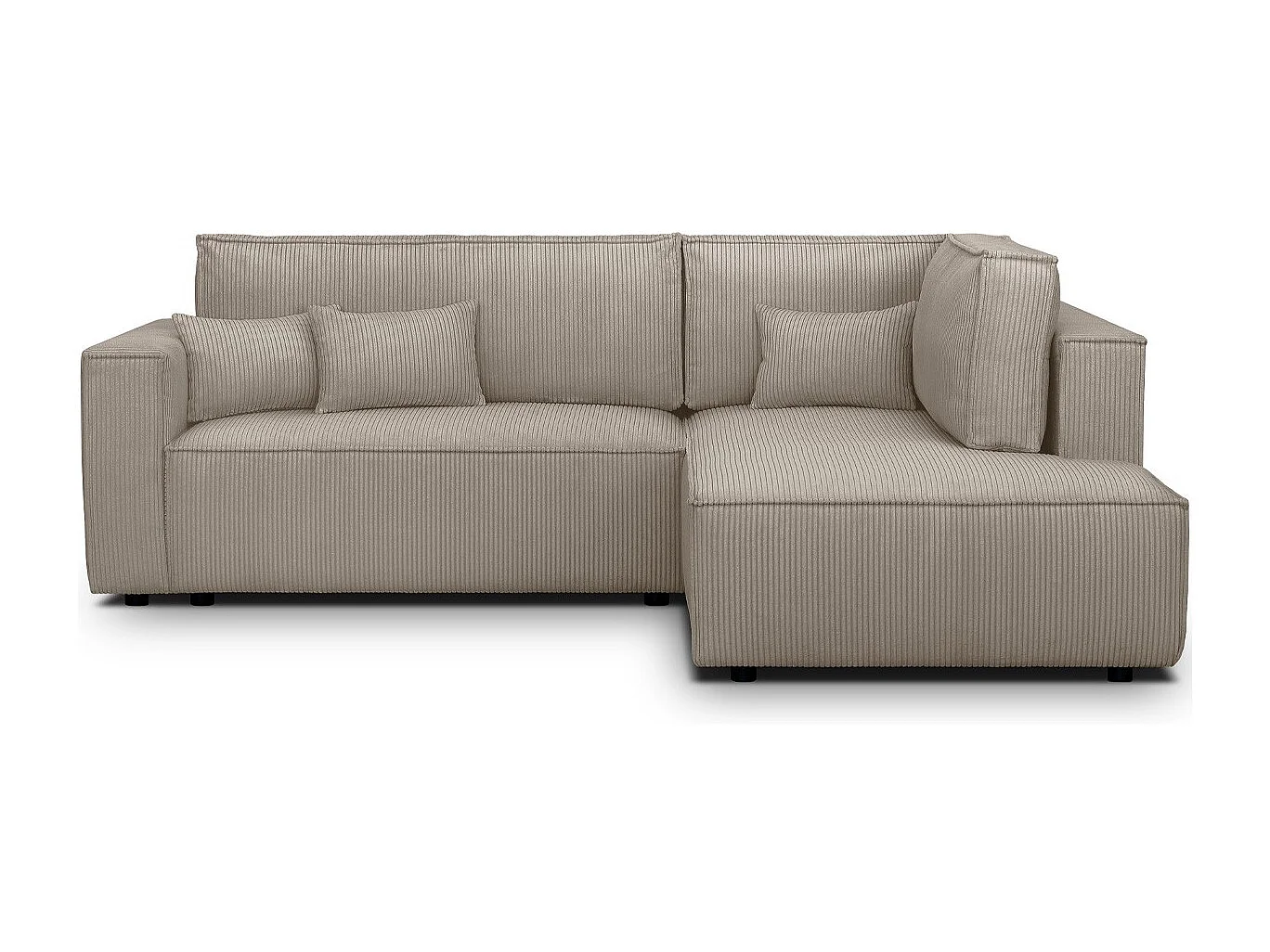 Canapé d'angle ouvert à droite convertible 3 places en velours côtelé taupe - Emma