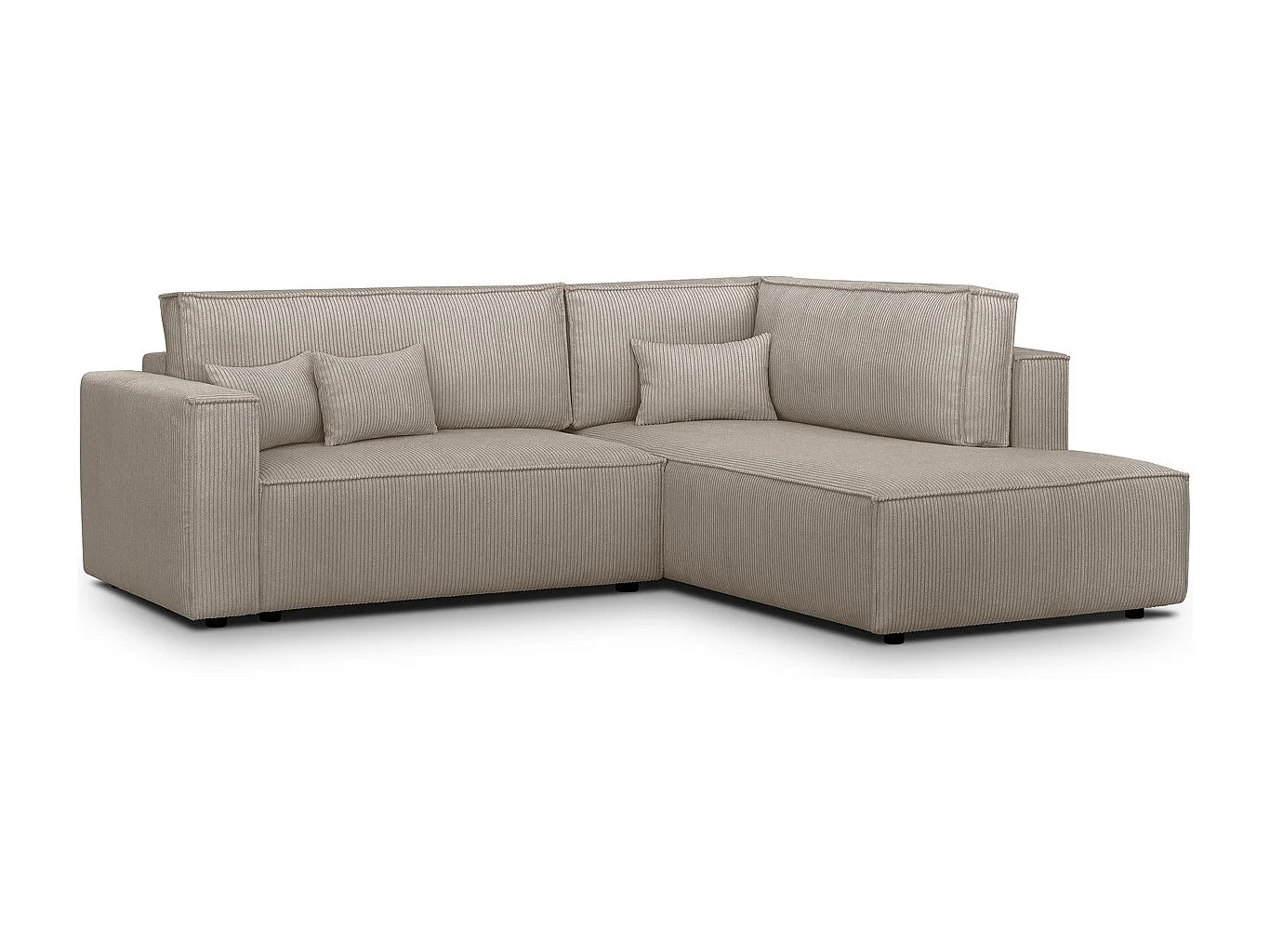 Canapé d'angle ouvert à droite convertible 3 places en velours côtelé taupe - Emma
