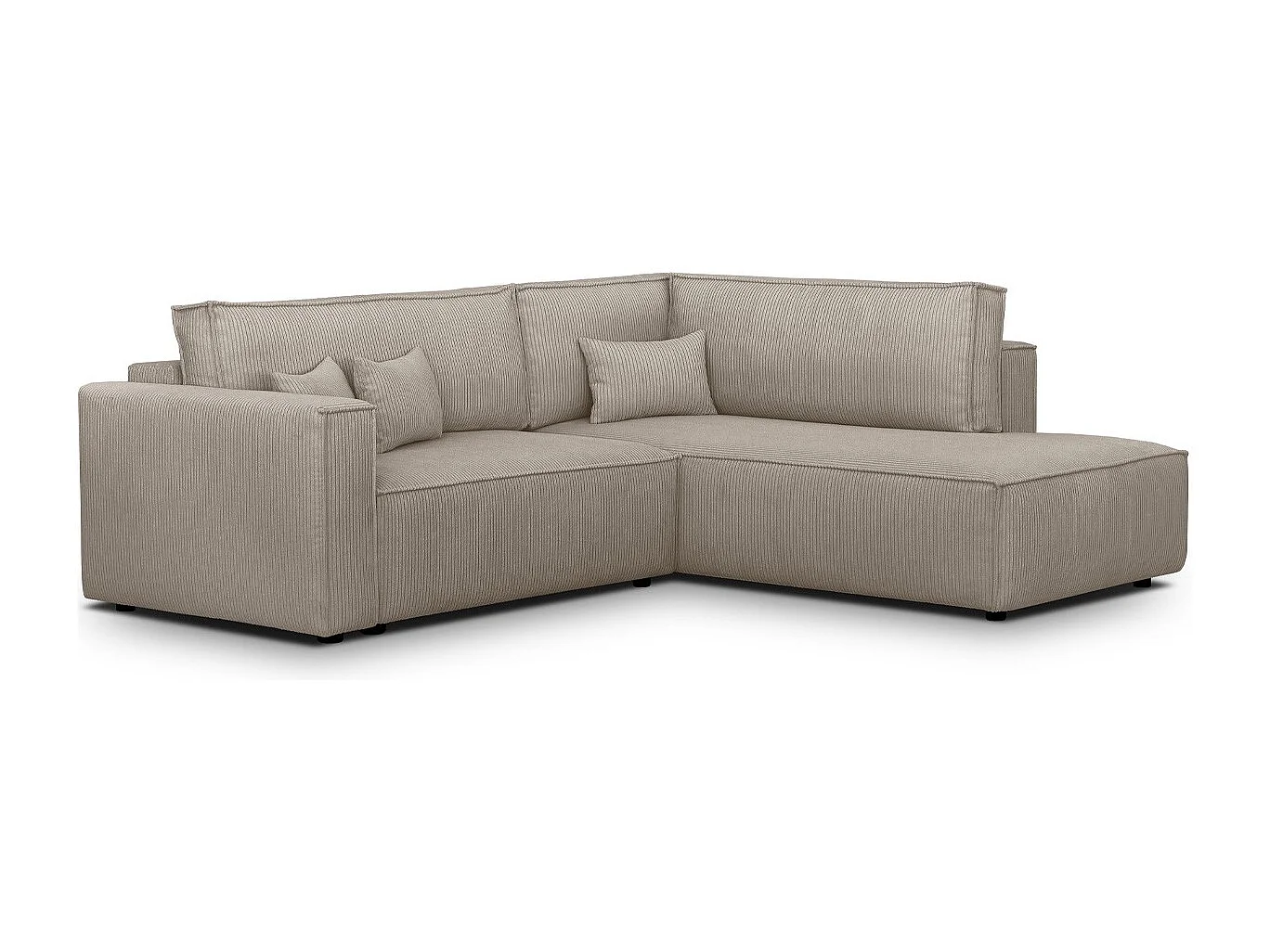 Canapé d'angle ouvert à droite convertible 3 places en velours côtelé taupe - Emma