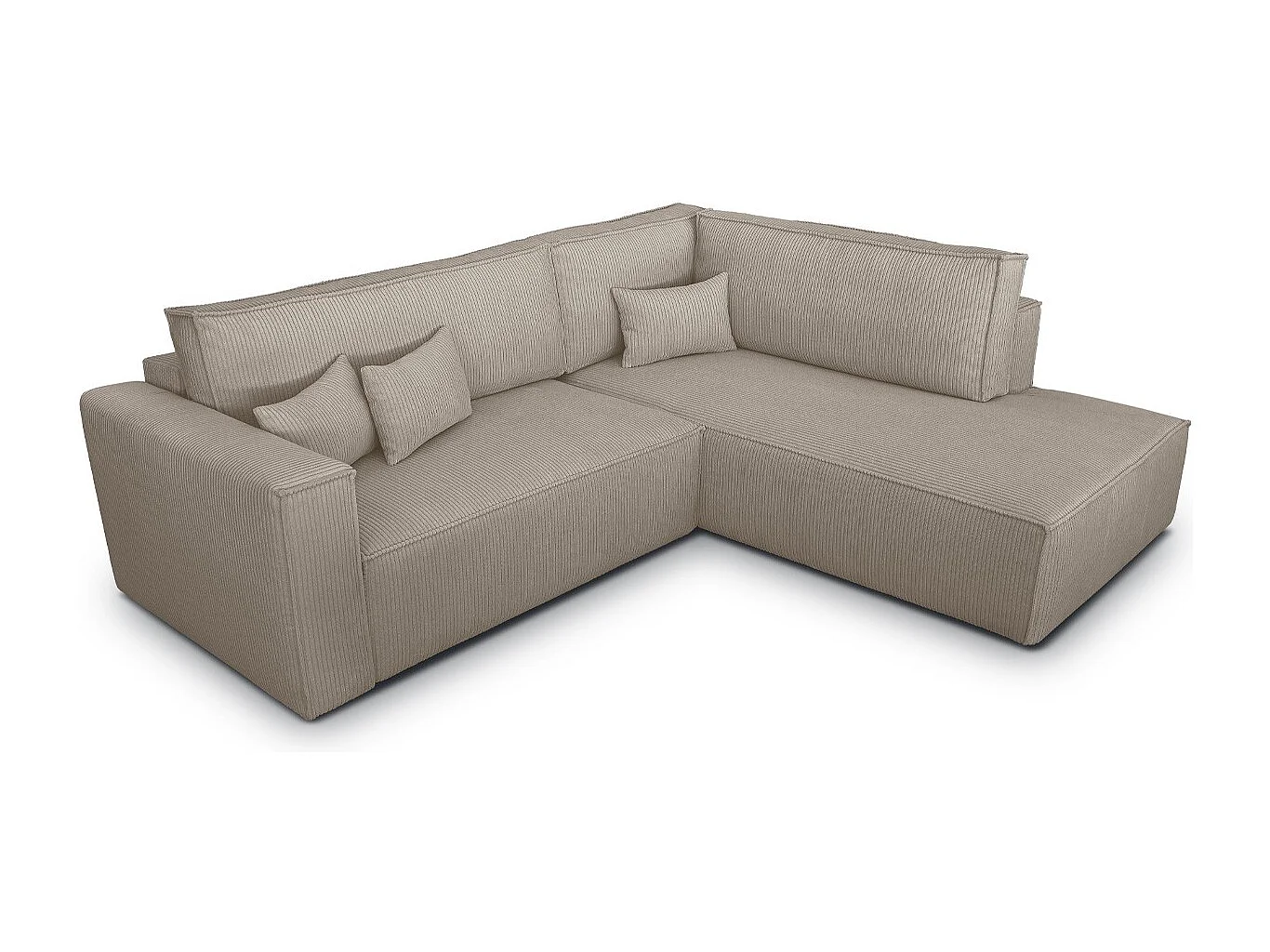 Canapé d'angle ouvert à droite convertible 3 places en velours côtelé taupe - Emma