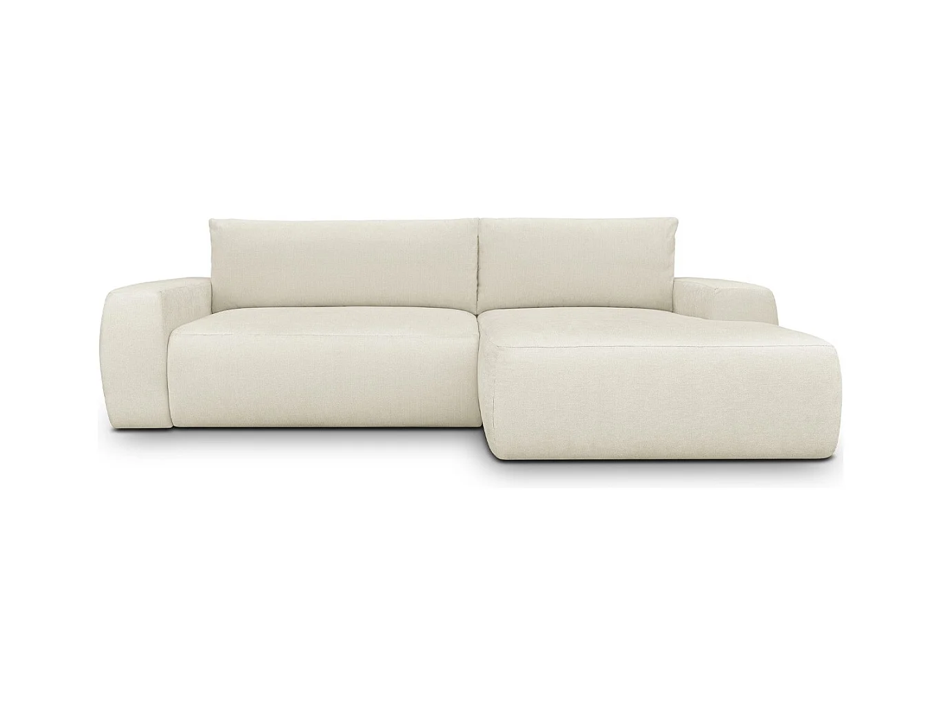 Canapé d'angle droit convertible 3 places en tissu chenille beige - Sonny