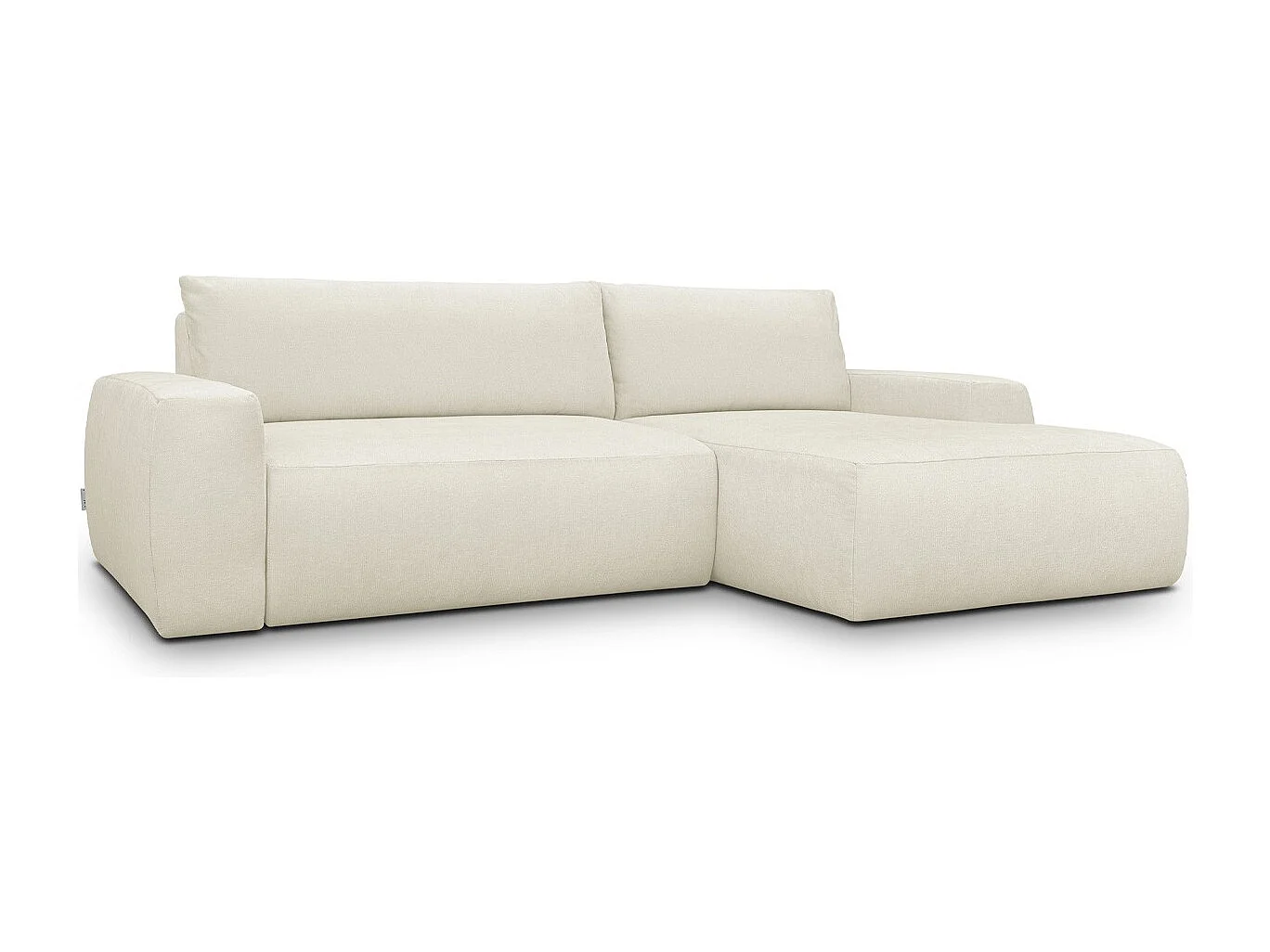 Canapé d'angle droit convertible 3 places en tissu chenille beige - Sonny