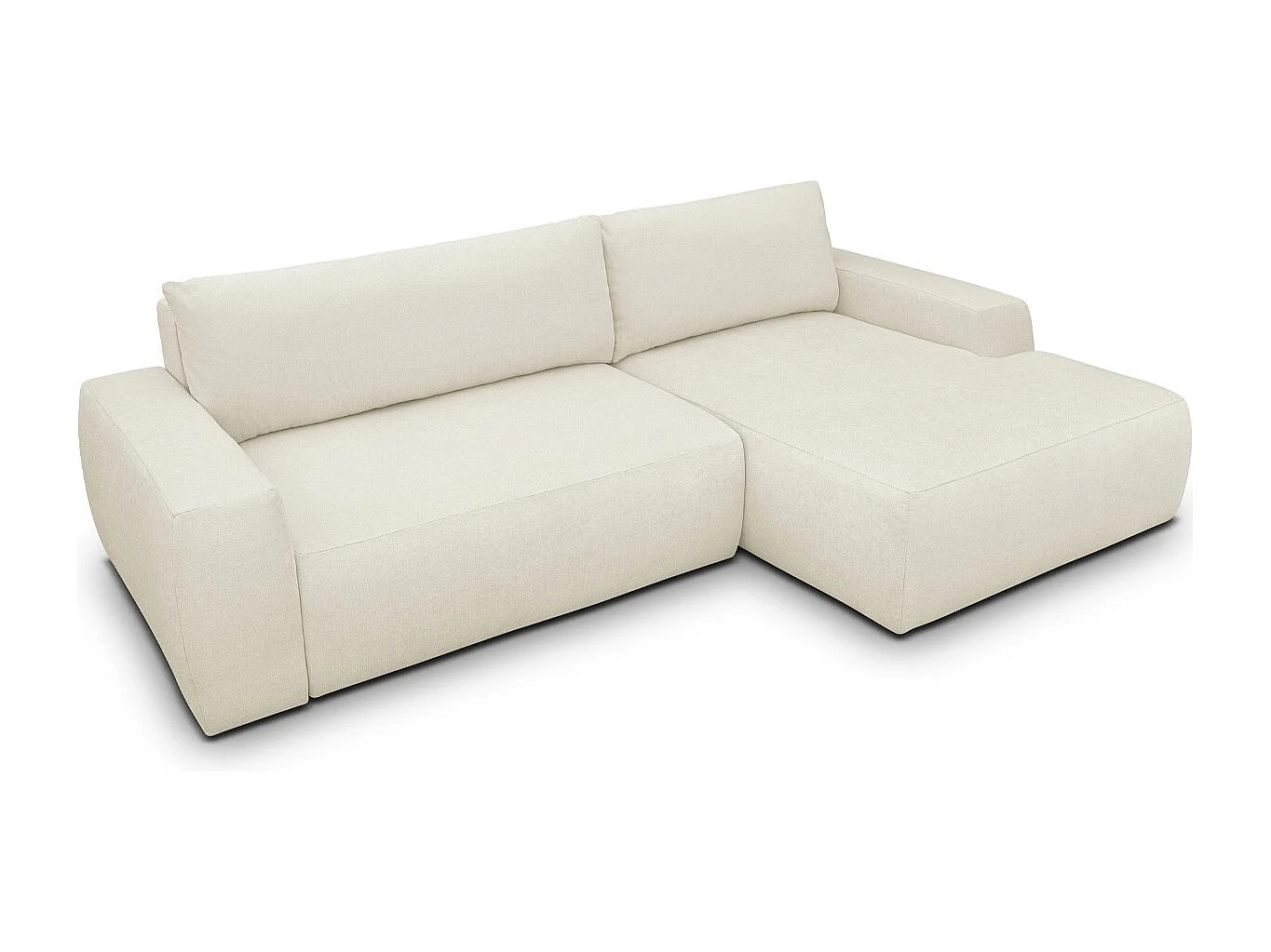 Canapé d'angle droit convertible 3 places en tissu chenille beige - Sonny