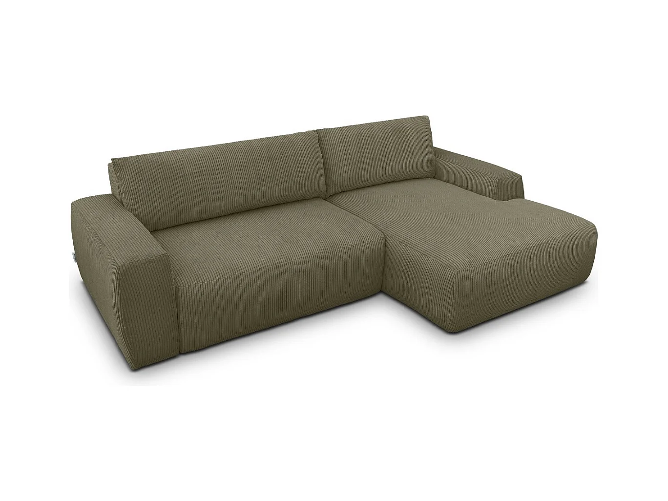 Canapé d'angle droit convertible 3 places en velours côtelé vert kaki - Sonny