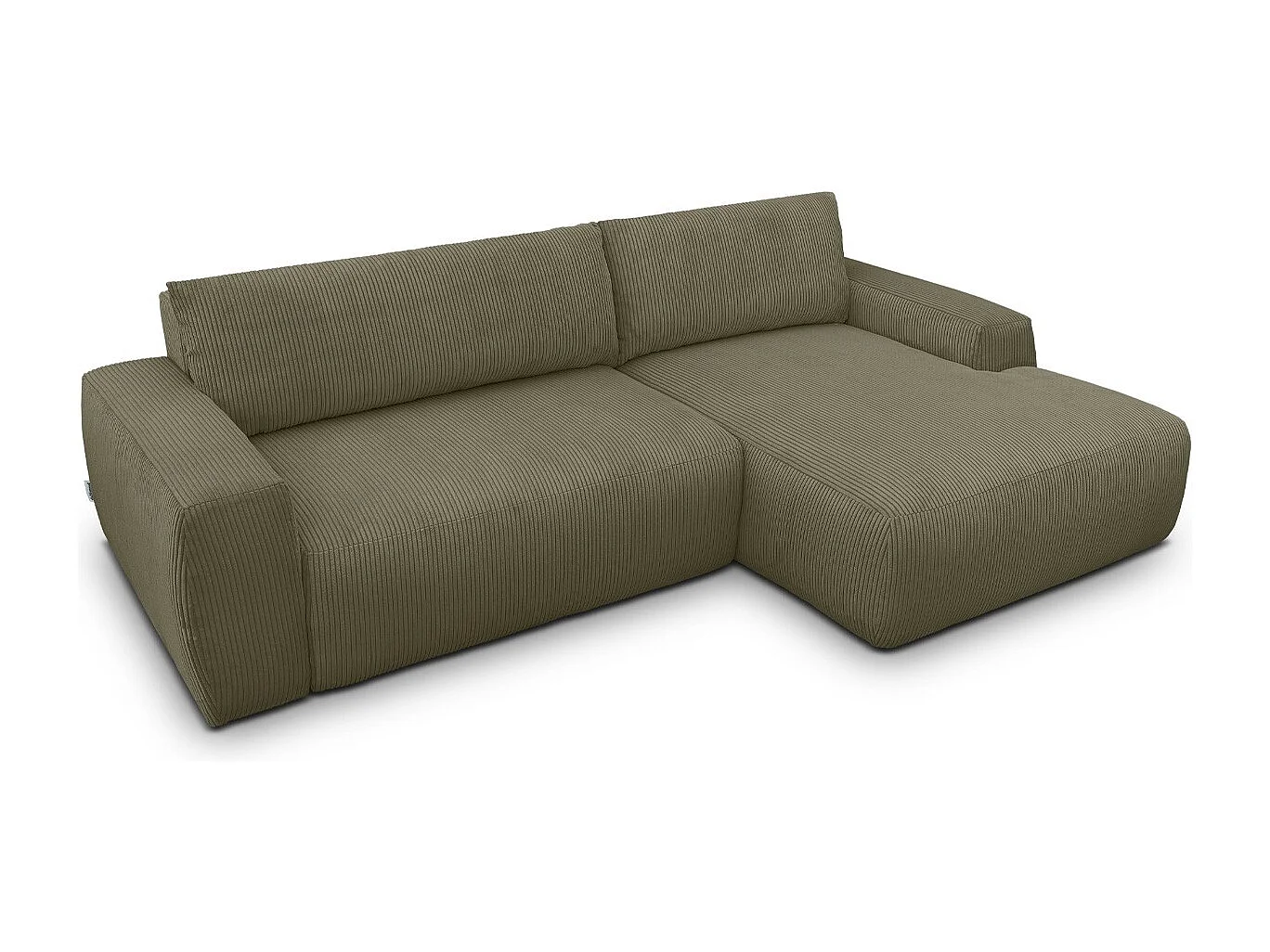 Canapé d'angle droit convertible 3 places en velours côtelé vert kaki - Sonny