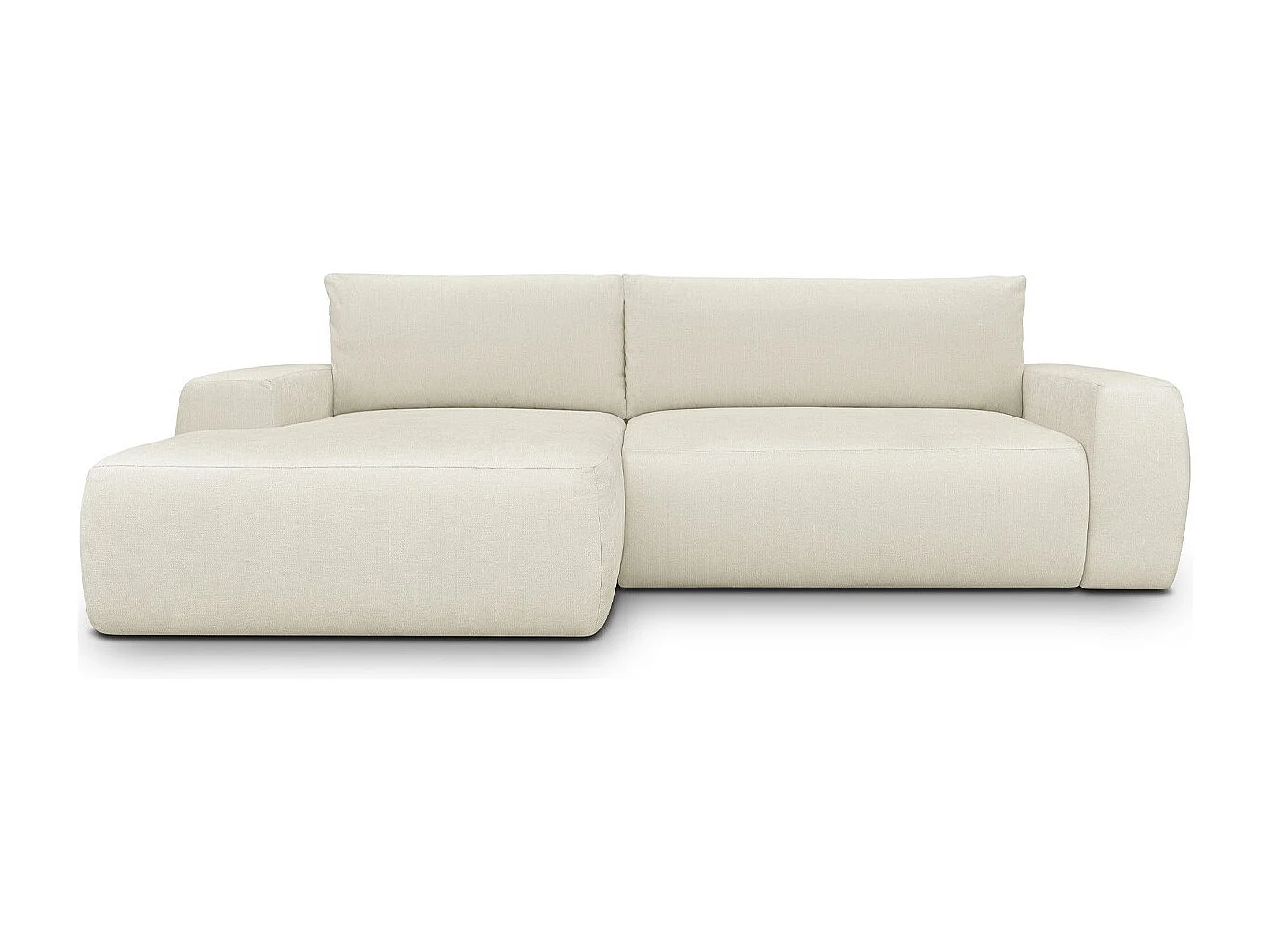 Canapé d'angle gauche convertible 3 places en tissu chenille beige - Sonny