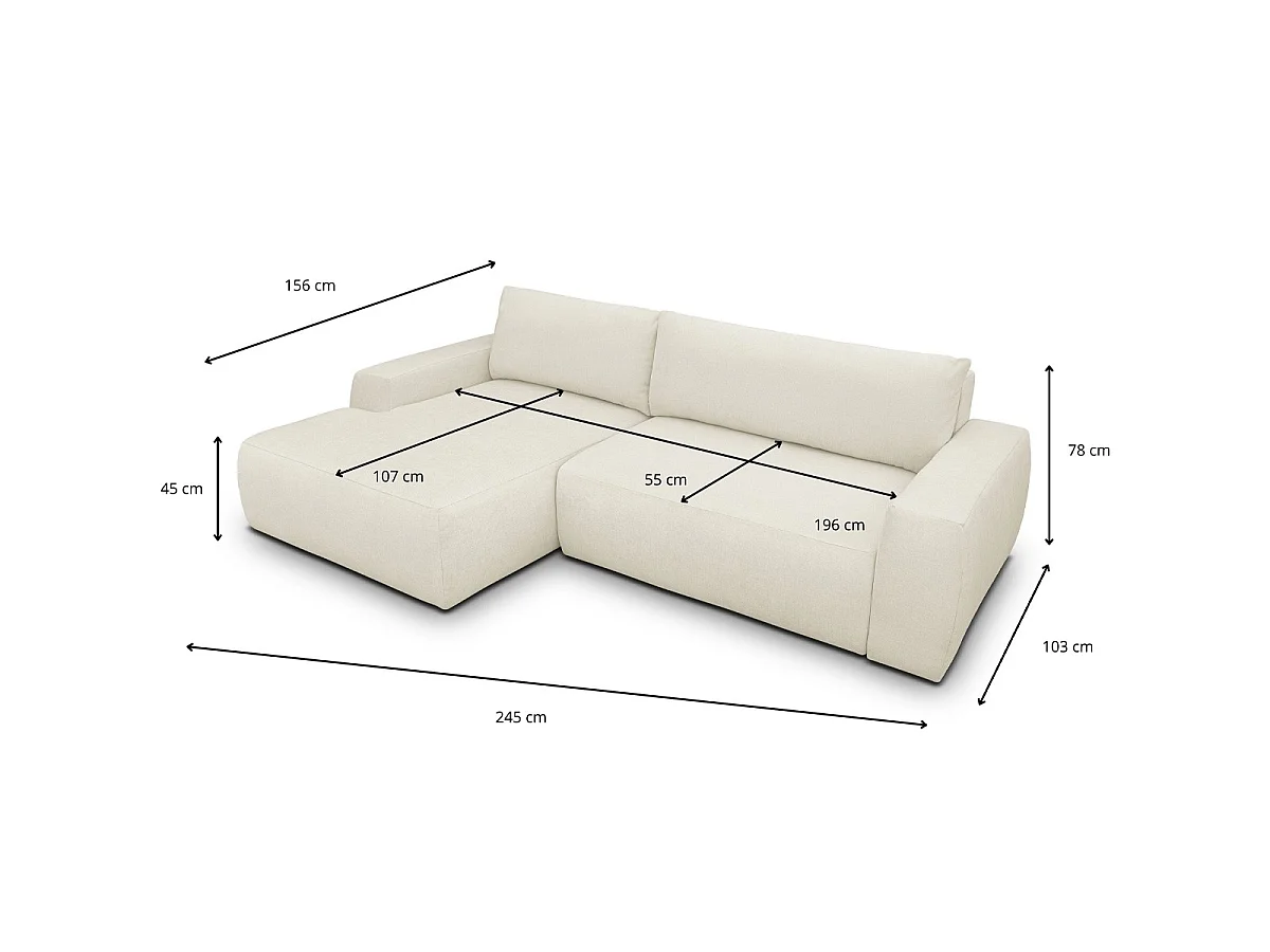 Canapé d'angle gauche convertible 3 places en tissu chenille beige SONNY