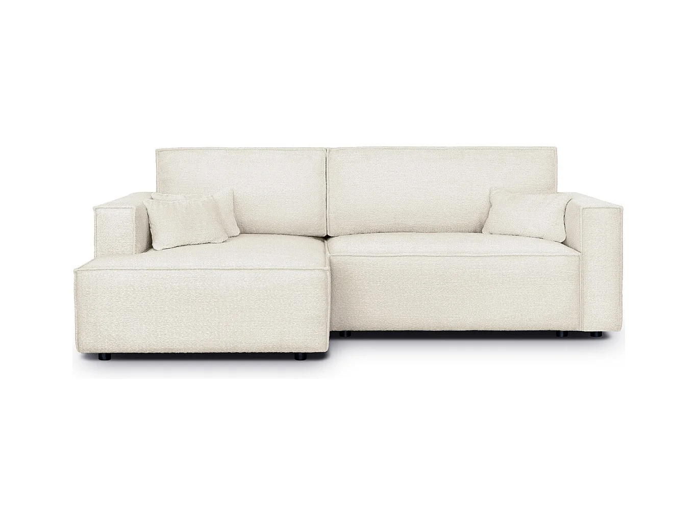 Canapé d'angle à gauche convertible 3 places en tissu bouclé beige - Asti