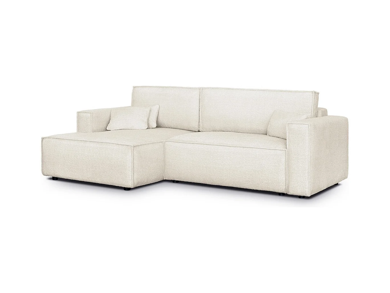 Canapé d'angle à gauche convertible 3 places en tissu bouclé beige - Asti