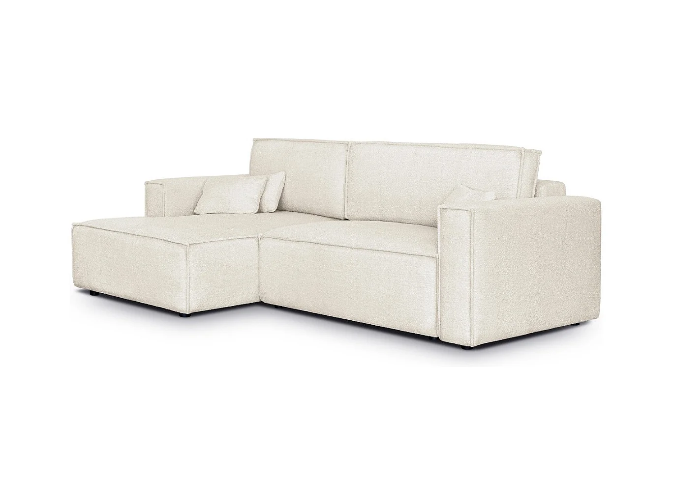 Canapé d'angle à gauche convertible 3 places en tissu bouclé beige - Asti