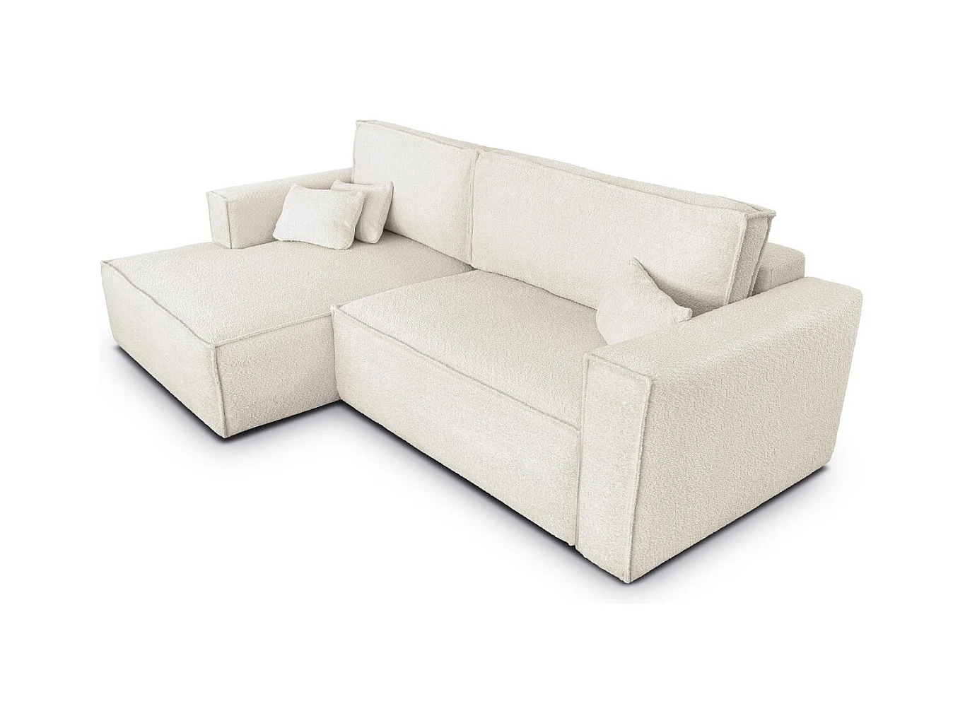 Canapé d'angle à gauche convertible 3 places en tissu bouclé beige - Asti