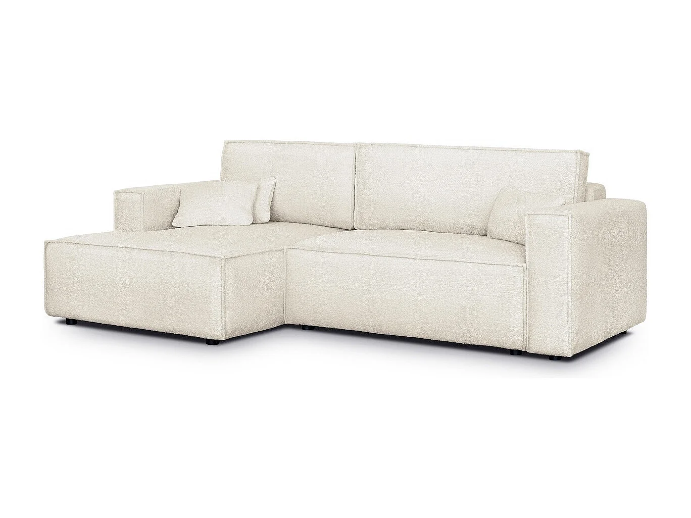 Canapé d'angle à gauche convertible 3 places en tissu bouclé beige - Asti