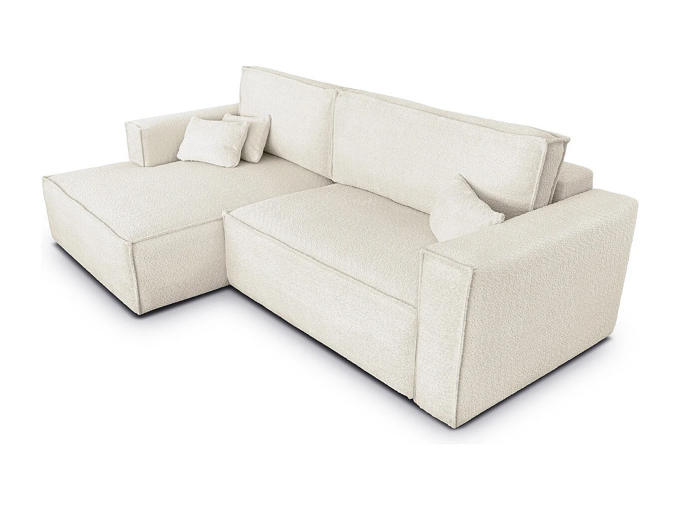 Canapé d'angle à gauche convertible 3 places en tissu bouclé beige - Asti