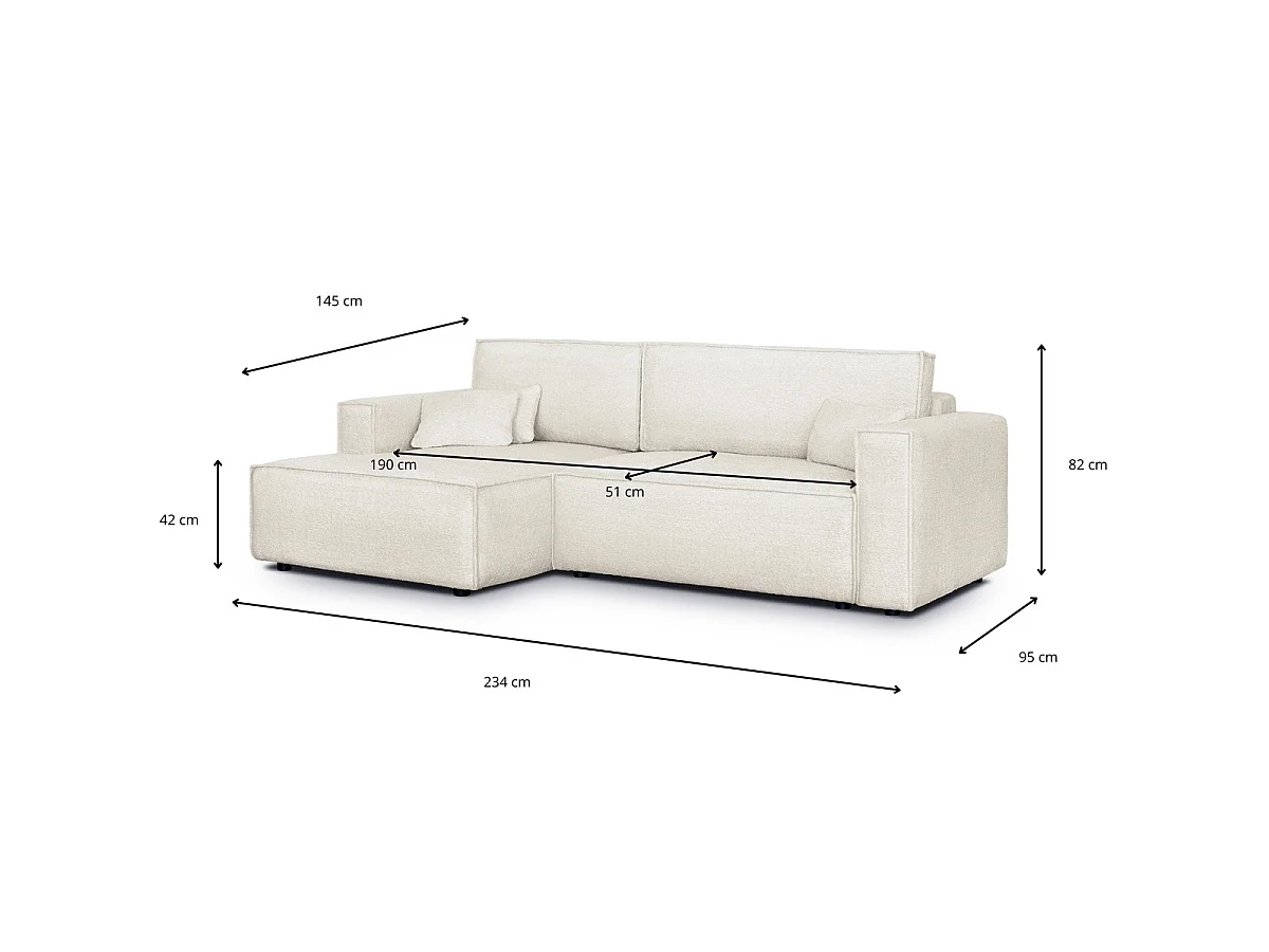 Canapé d'angle convertible 3 places en tissu beige ASTI