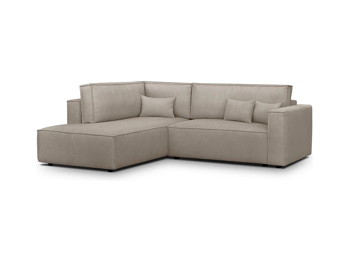 Canapé d'angle ouvert à gauche convertible 3 places en velours côtelé taupe - Emma
