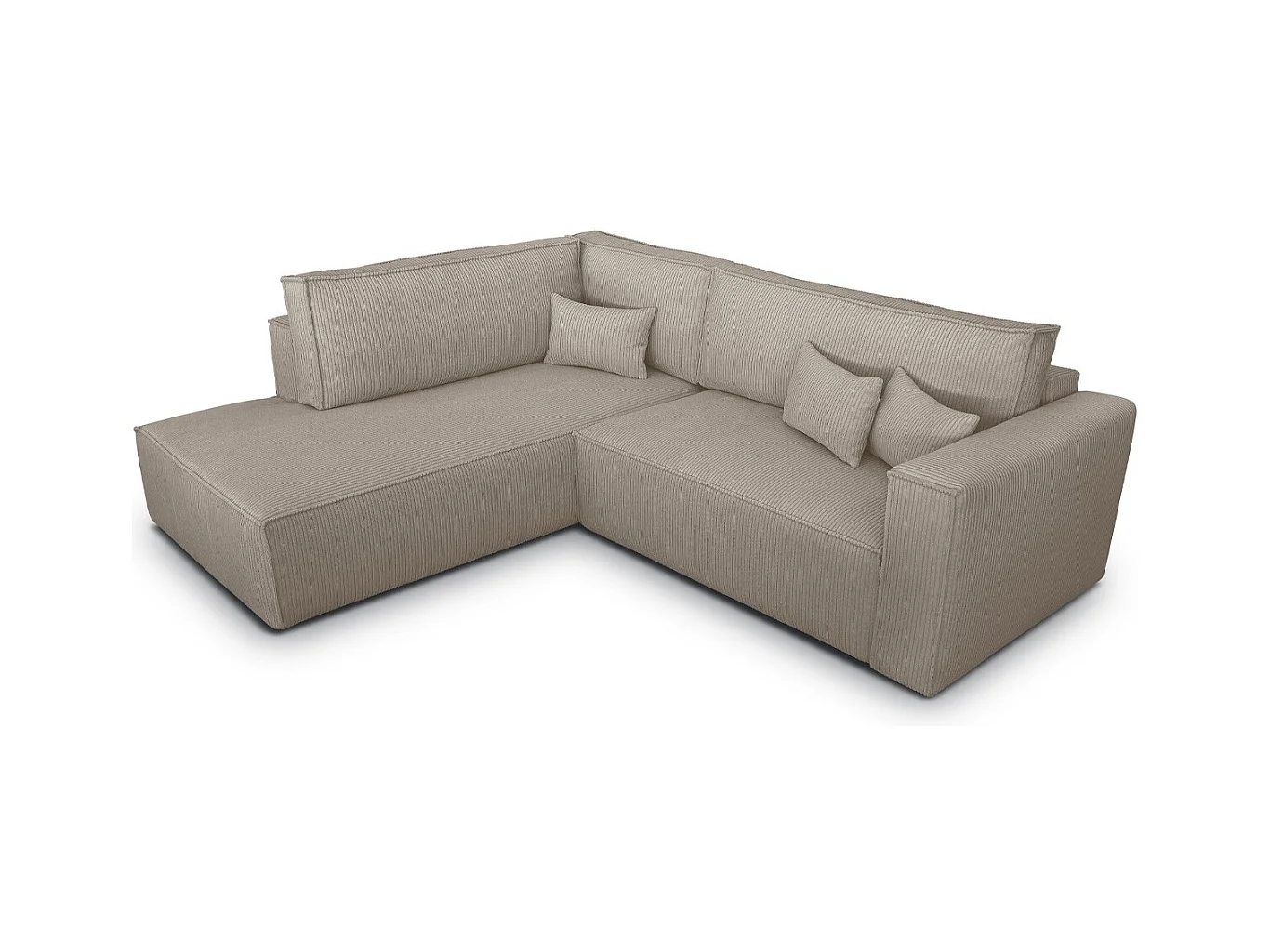 Canapé d'angle ouvert à gauche convertible 3 places en velours côtelé taupe - Emma