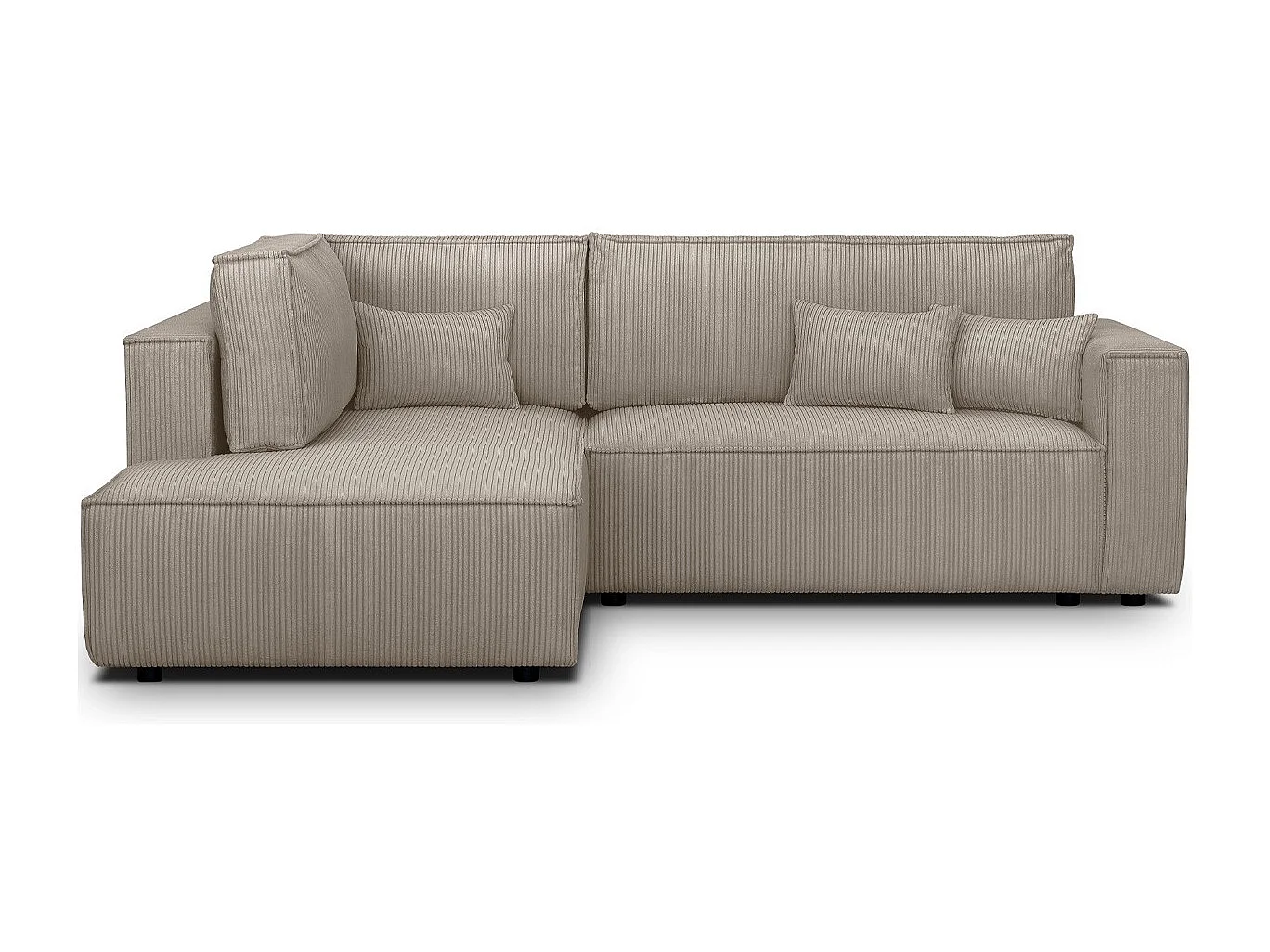 Canapé d'angle ouvert à gauche convertible 3 places en velours côtelé taupe - Emma
