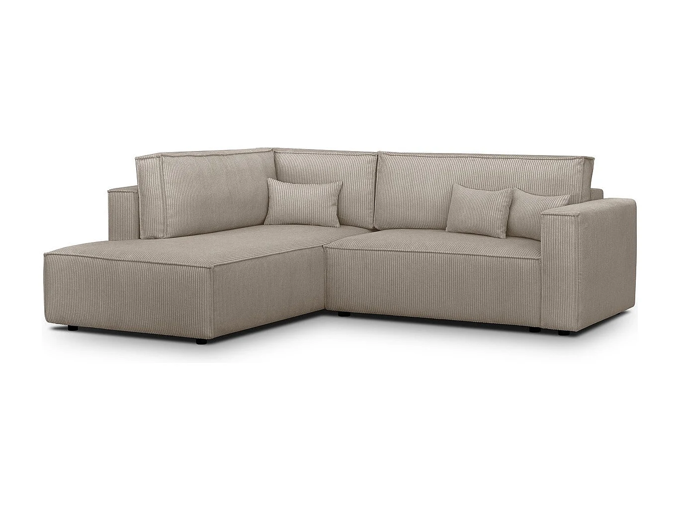 Canapé d'angle ouvert à gauche convertible 3 places en velours côtelé taupe - Emma